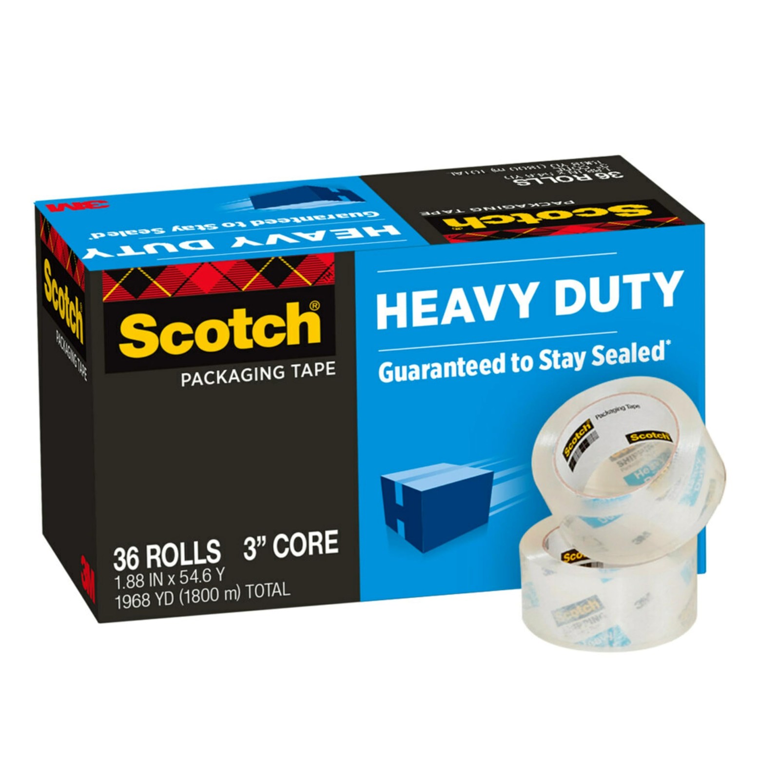 Packing Tape 1.88 in x 54.6 yd Heavy Duty Clear 36 Rolls Scotch Shipping Refill