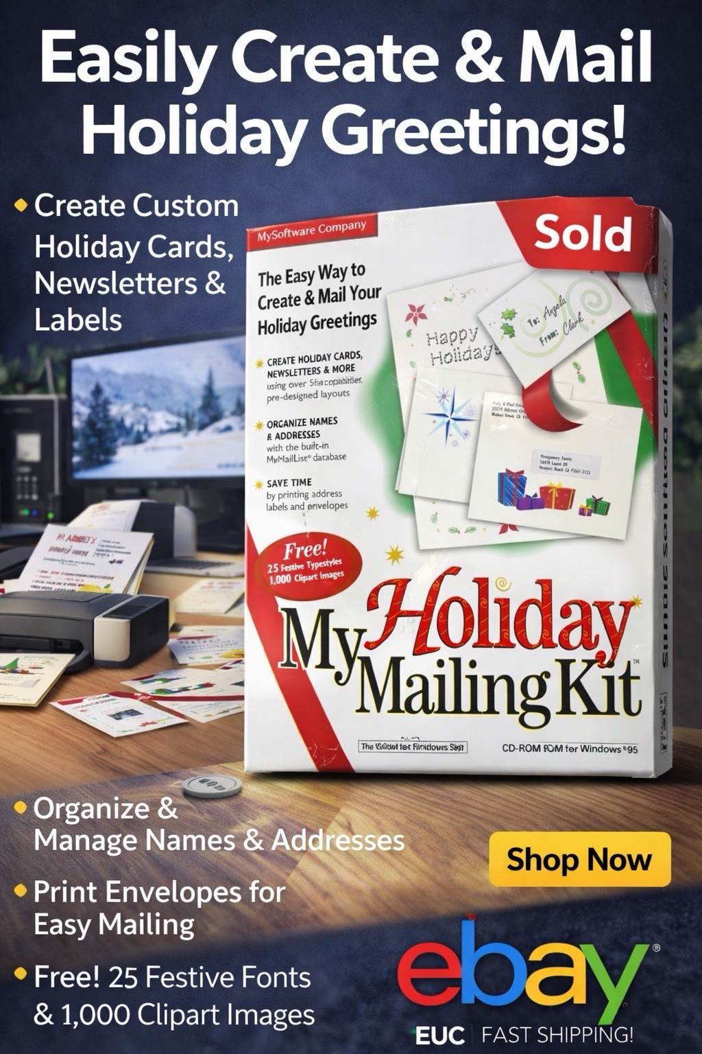 MySoftware Company My Holiday Mailing Kit CD-ROM for Windows 95 - Cards, Labels