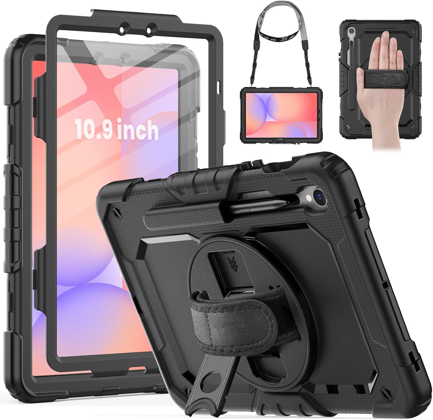 Shockproof Black Case for Samsung Galaxy Tab S10 Lite 10.9" with Screen Protecto