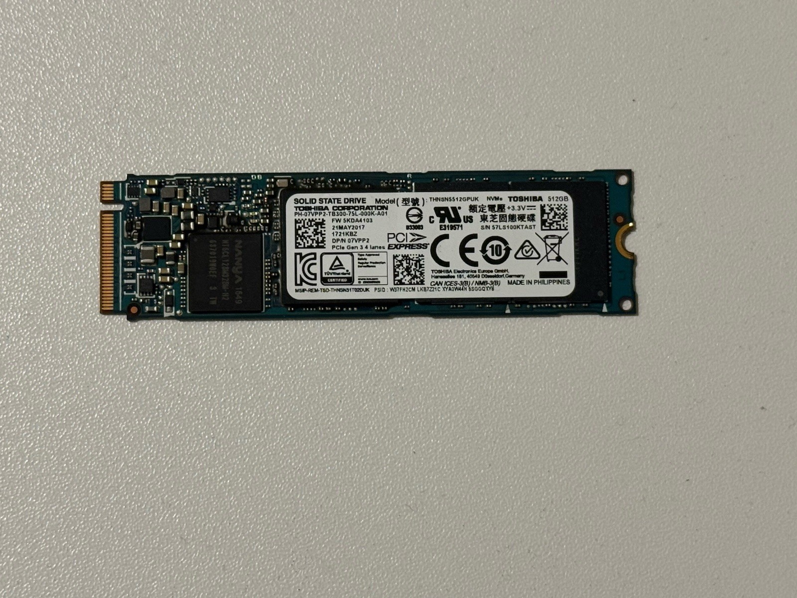 512GB M.2 SSD 2280 NVMe Toshiba XG6 THNSN5512GPUK PCIe Gen 3 4 - tested - 58%