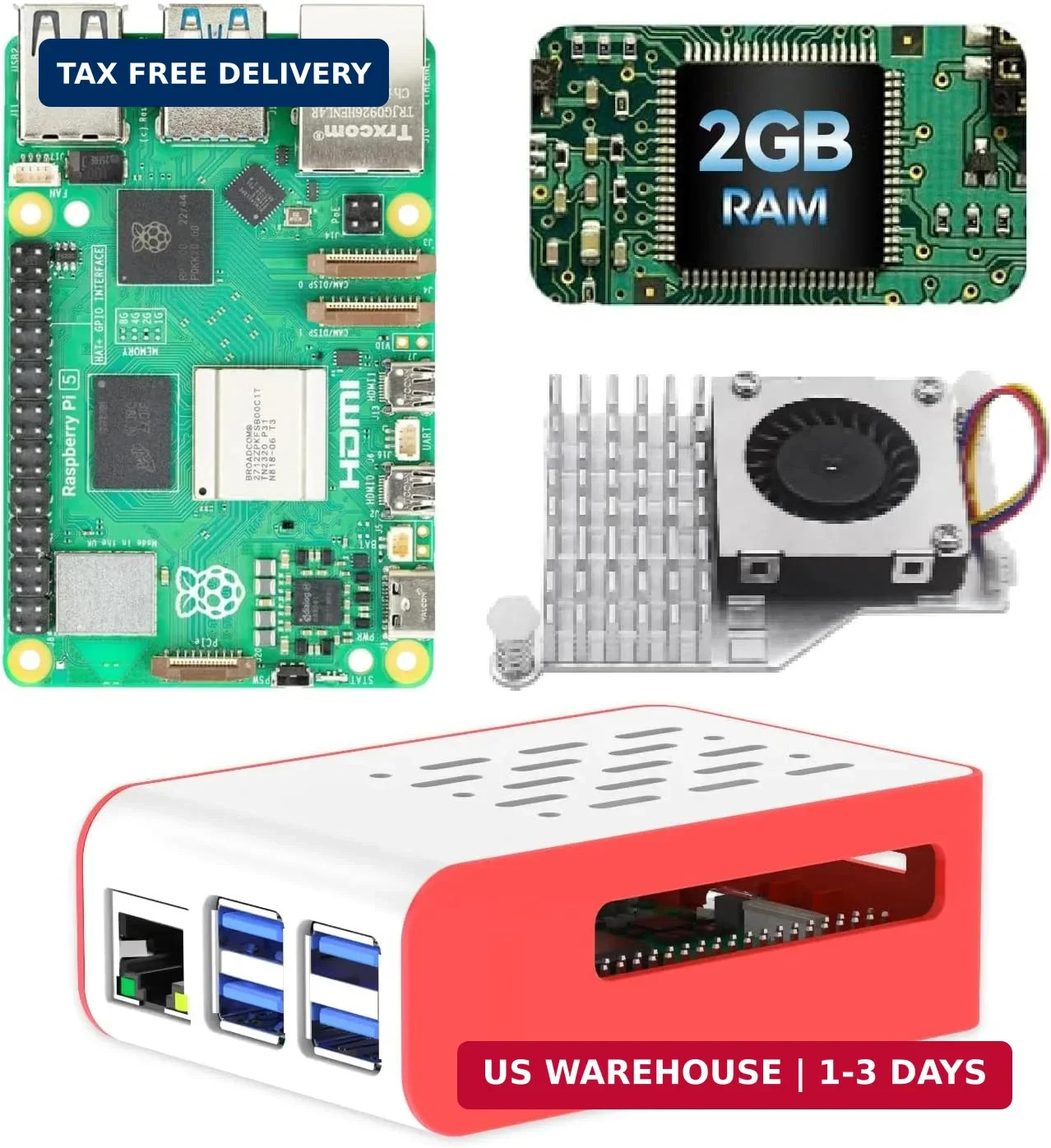 iRasptek Basic kit for Raspberry Pi 5 2GB RAM Includes Active Cooler and Pi5 Cas
