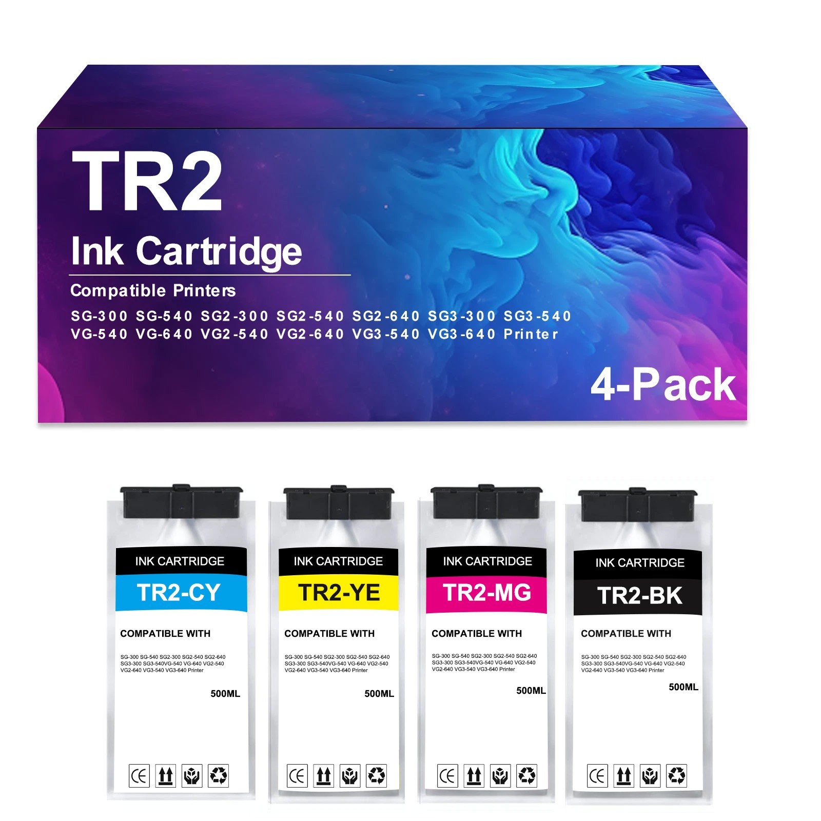 4 Pack TR2 Ink Cartridges Compatible for SG-300 SG-540 SG2-300 SG2-540 SG2-640