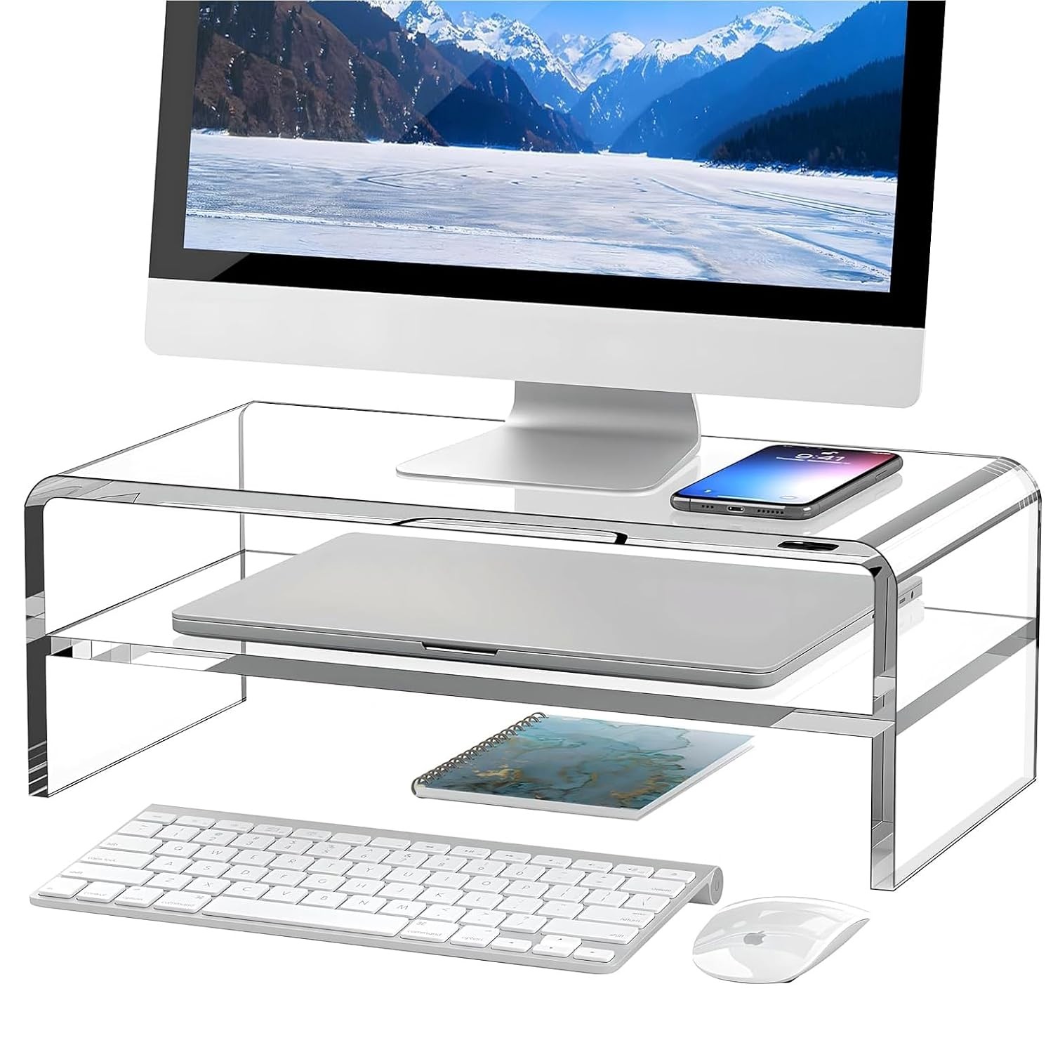 Clear Acrylic Monitor Stand Riser 2 Tier, 5.12 Inches High Clear Computer Desk O