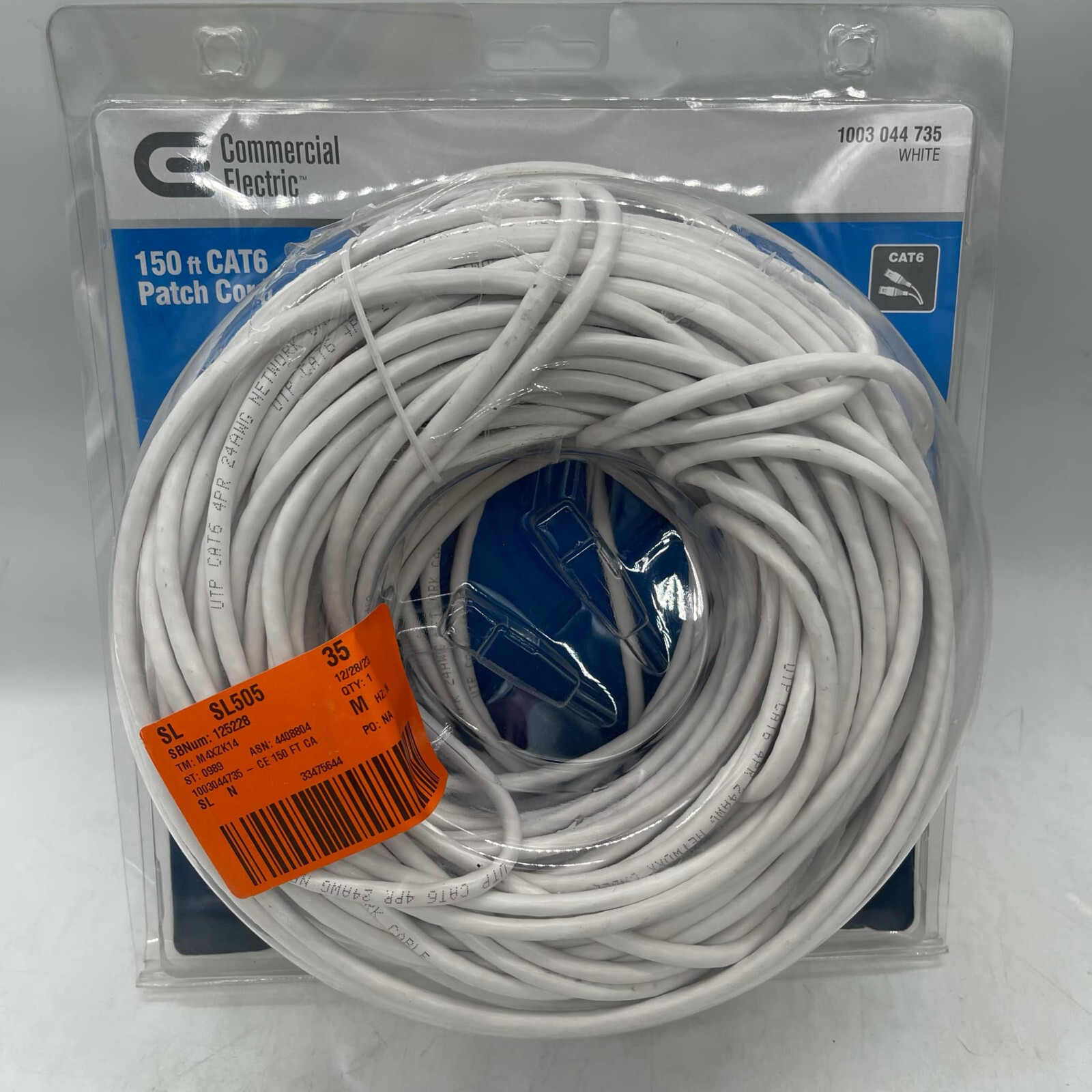 150 ft. CAT6 Ethernet Cable Commercial Electric BSTC6-150WH NEW FAST SHIPPING