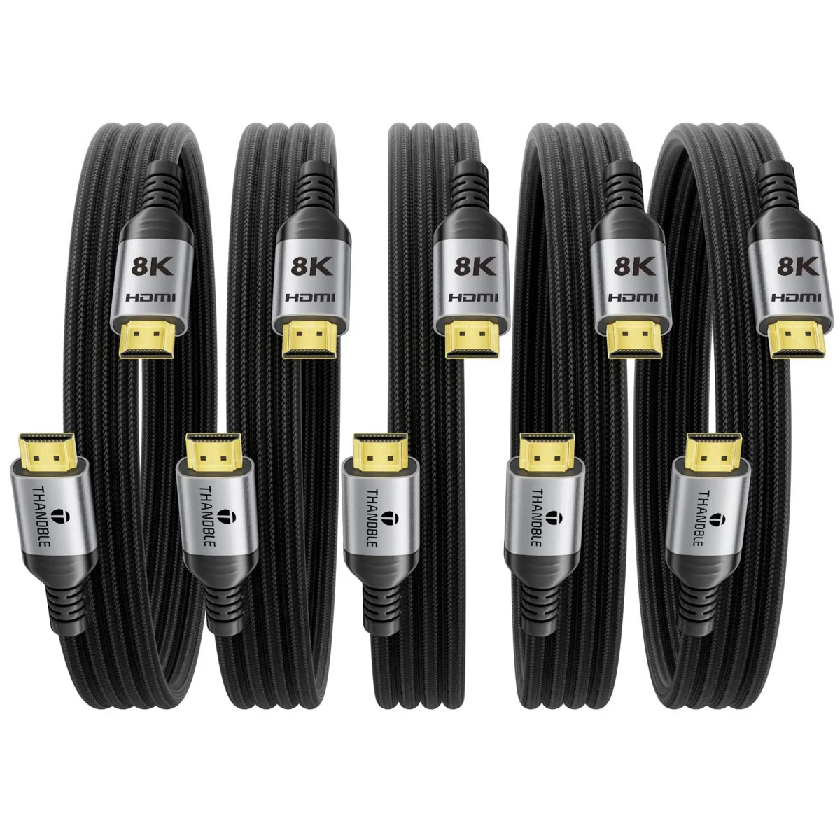 THANDBLE 8K Braided HDMI Cable 20 ft Black HDMI Standard Male to Male 10 PACK