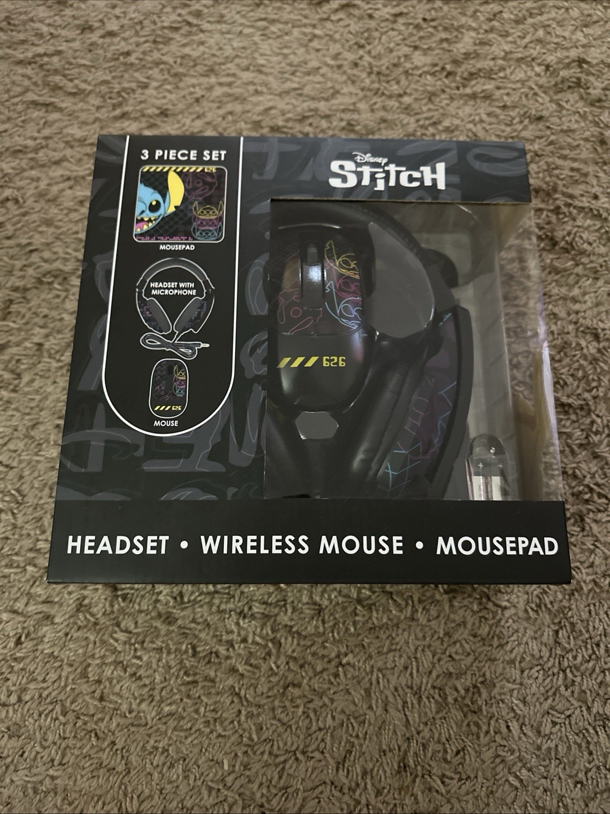 Disney Stitch Headset with Microphone, Wireless Mouse, and Mouse Pad Tech Bundle