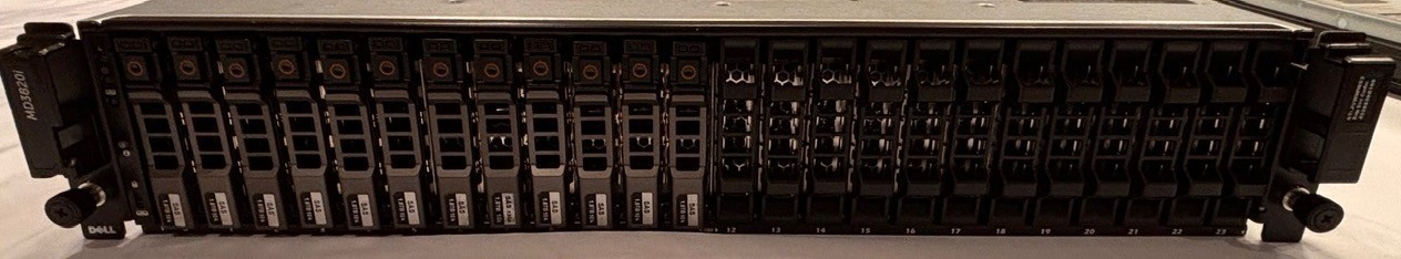 Dell PowerVault MD3820i SAN (2)10G-iSCSI Ctrls, (12) 1.8TB 10k SAS - as is