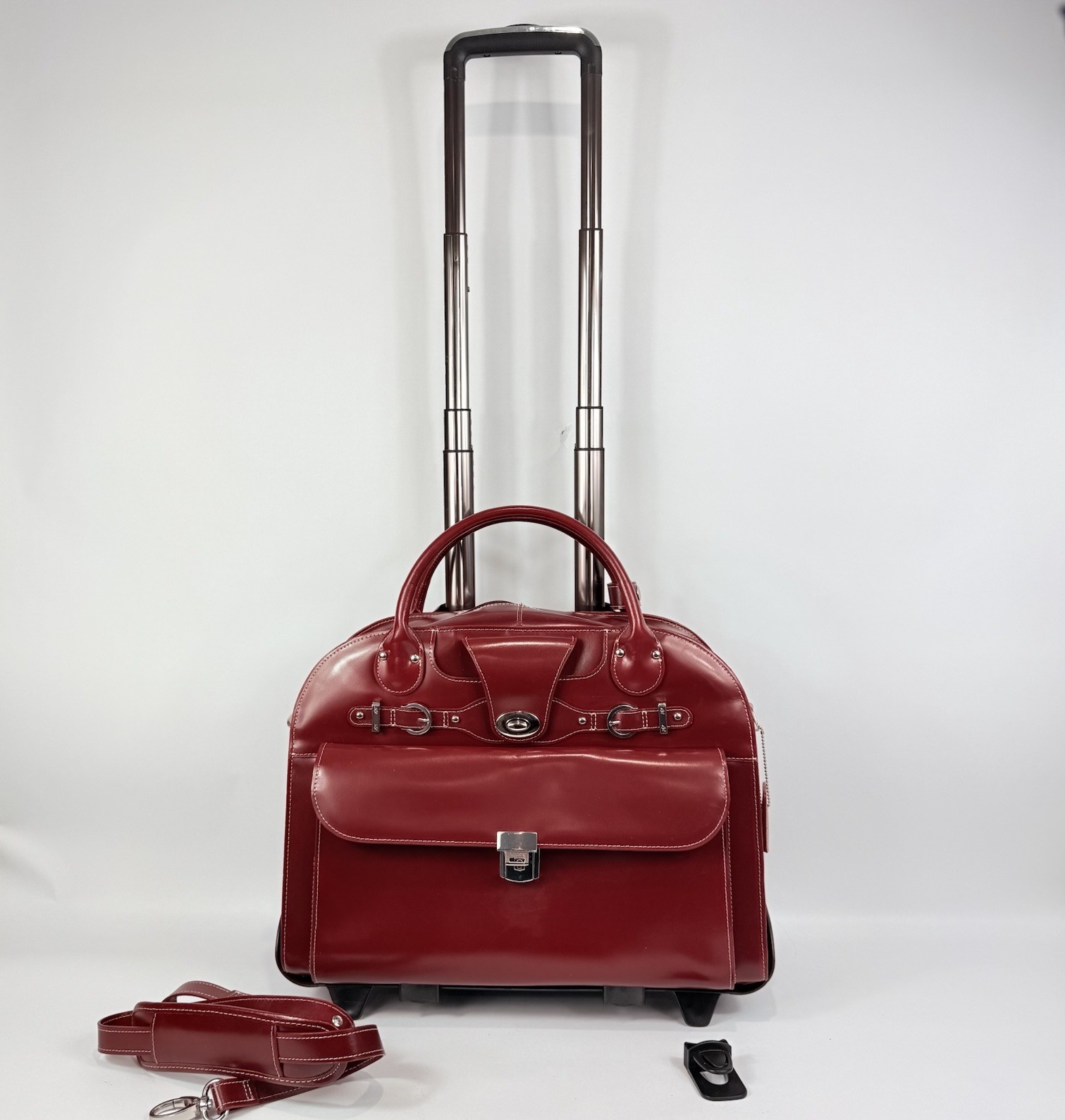 McKlein Edgebrook L Series Rolling Leather Briefcase Laptop Comp Cherry Red EXC