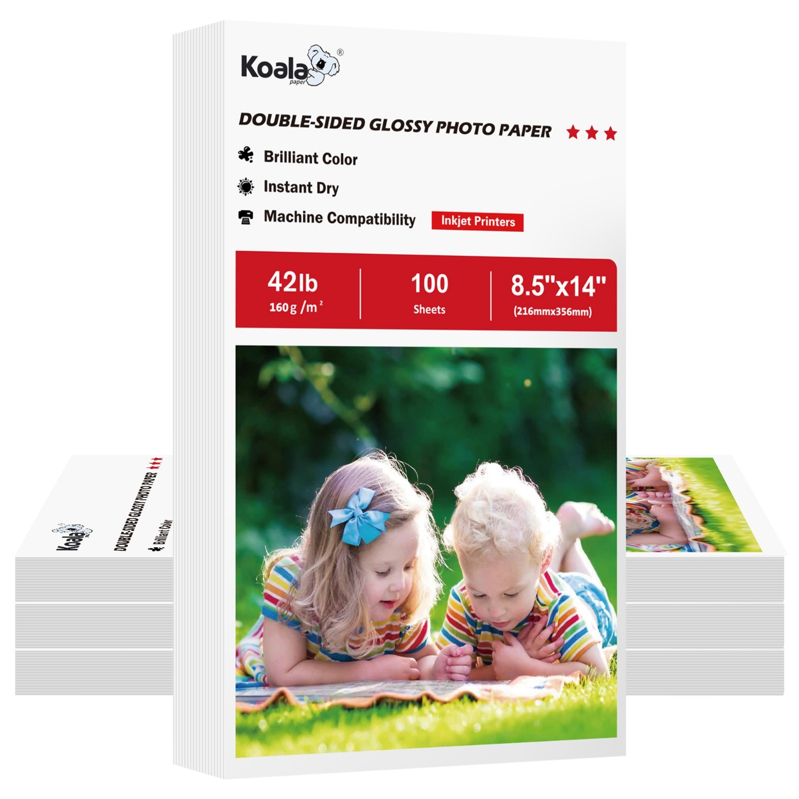 300PK Koala Double Sided Photo Paper Glossy 42lb 8.5x14 Inkjet Printer 160gsm