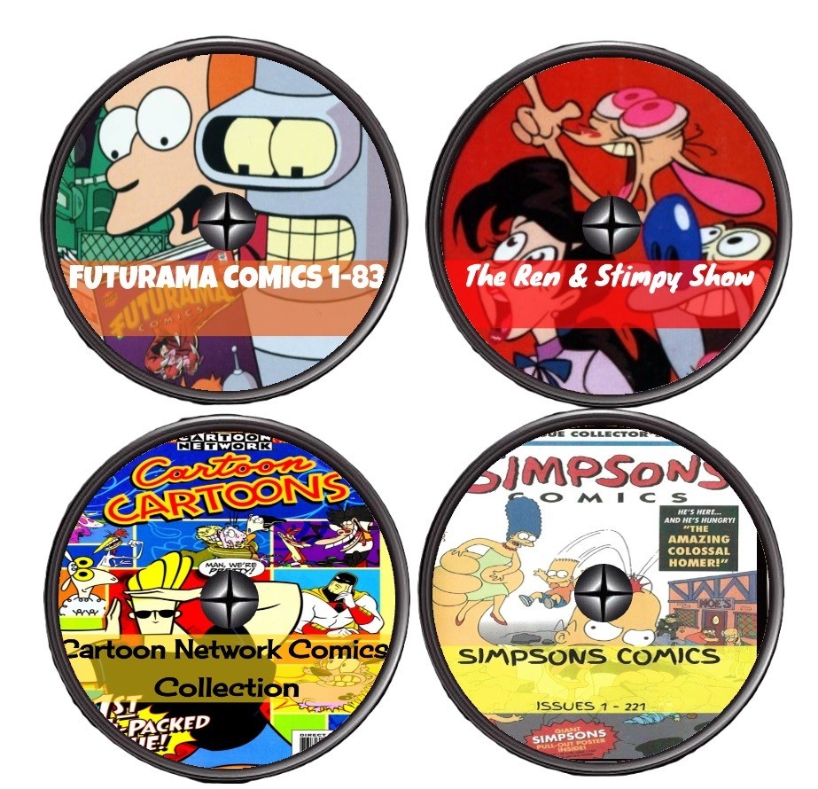4 DVD ROMS  Simpsons, Futurama, Cartoon network, Ren and Stimpy  Comics FREE SHP