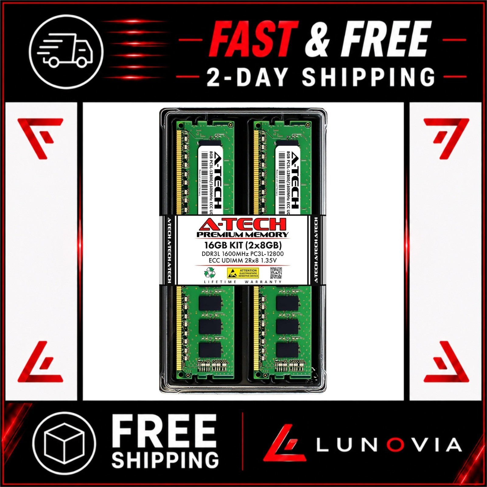 A-Tech 16GB Server RAM 2x8GB DDR3-1600 ECC UDIMM PC3L-12800