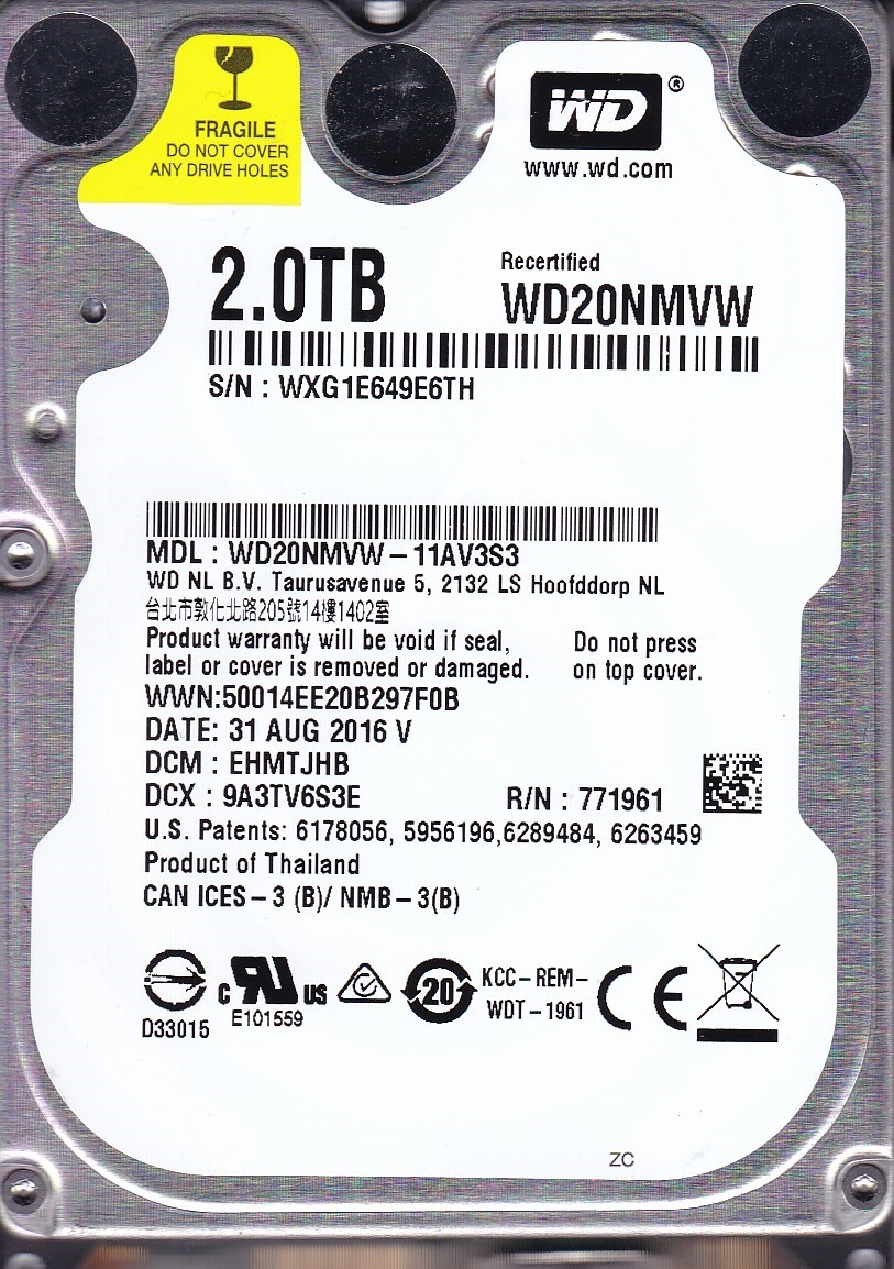 WD20NMVW-11AV3S3 dcm: EHMTJHB AUG 2016 2TB 2.5" USB 3.0 Western Digital