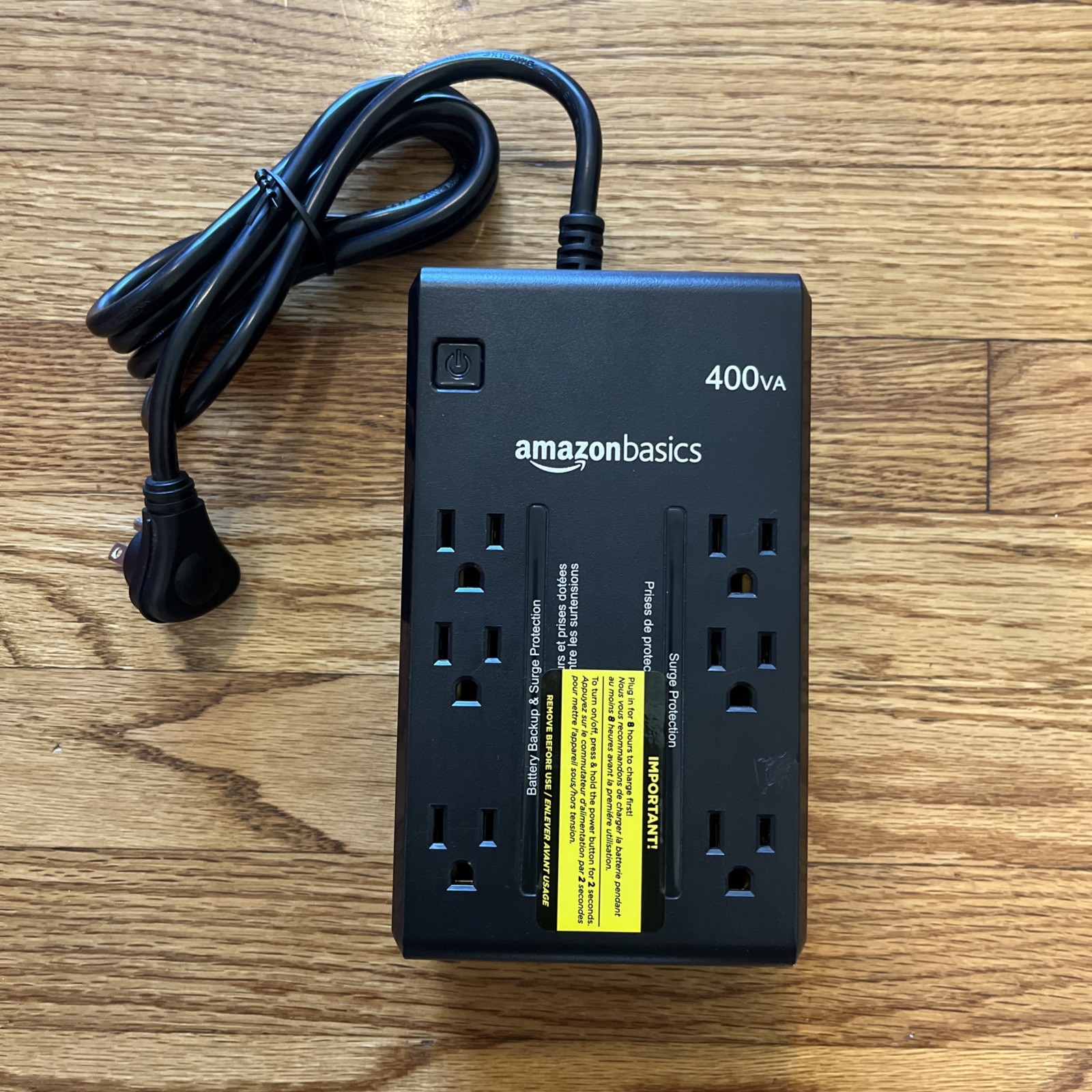 AmazonBasics Desktop UPS Battery Backup 400VA 8 Outlets Surge Protection Black