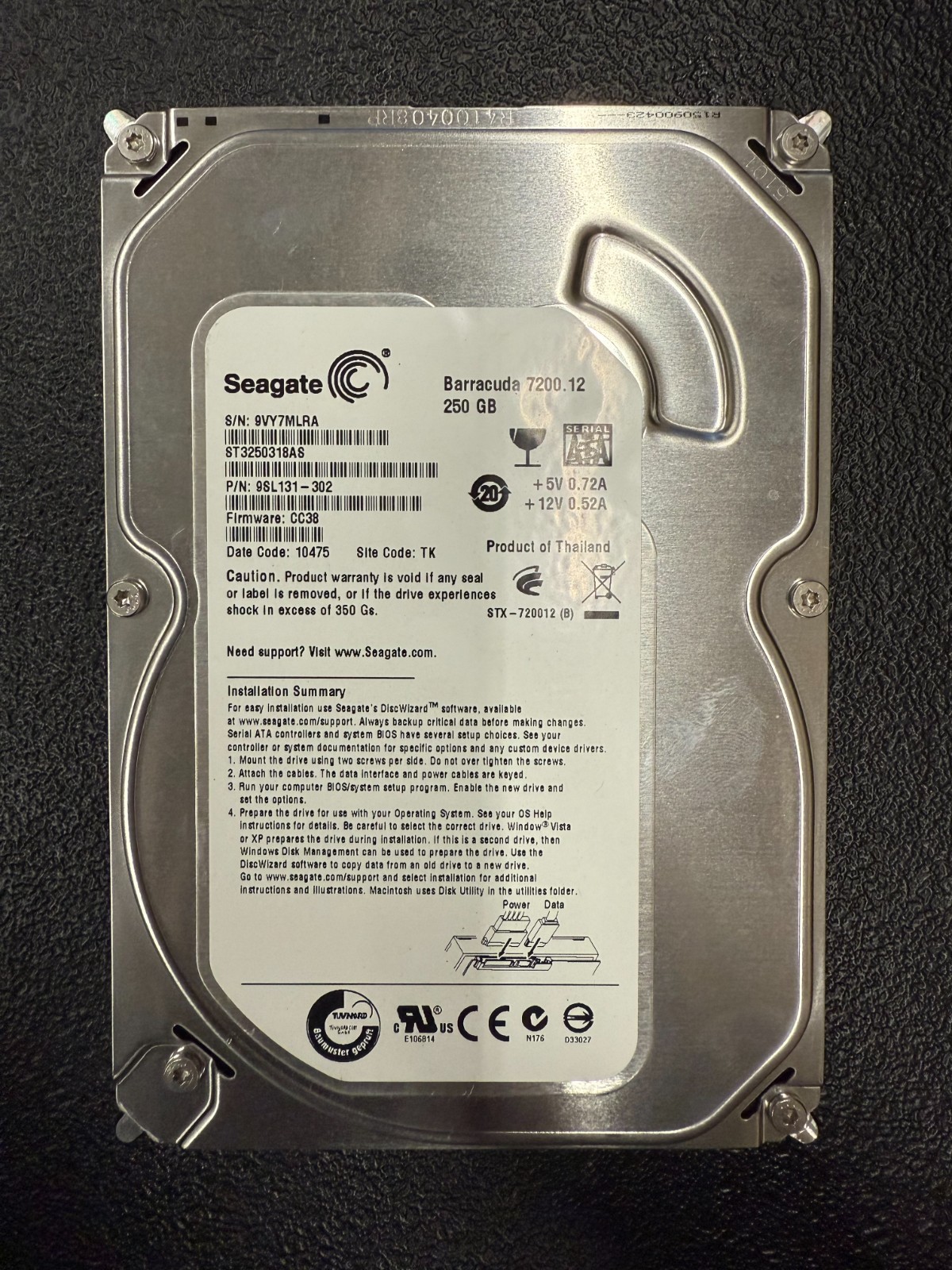Seagate Model 9SL131-302 Barracuda 7200.12 Hard Drive 250Gb