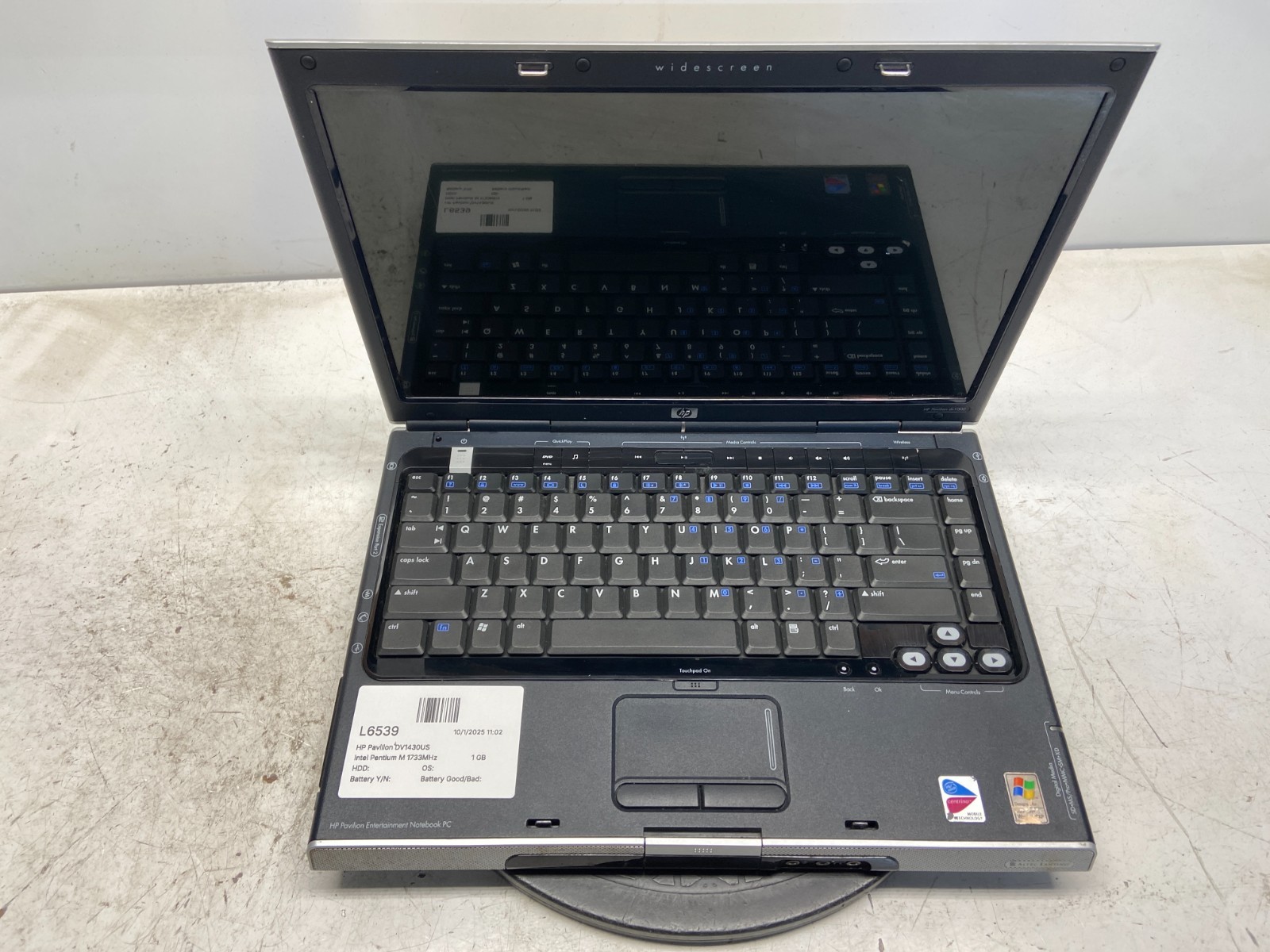 HP Pavilion DV1430US Intel Pentium M 1733MHz 1 GB NO HDD