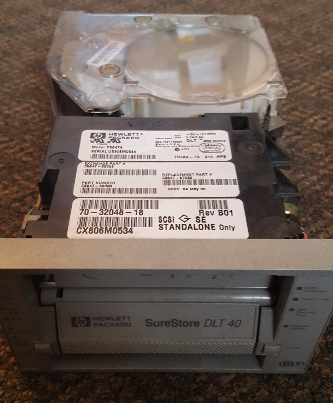 HP C5647A 20/40GB SureStore DLT Internal SE/SCSI, C5647-69003, C5647-60033