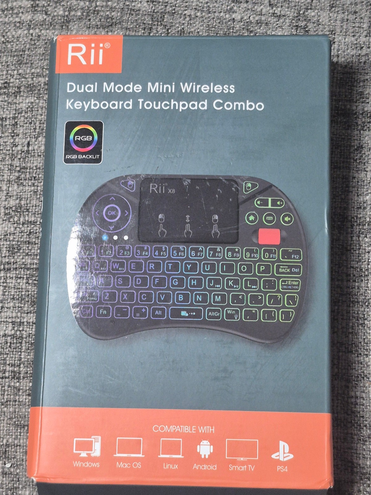 Rii X8 Mini Wireless Keyboard Touchpad Combo RGB Backlit Smart TV PC