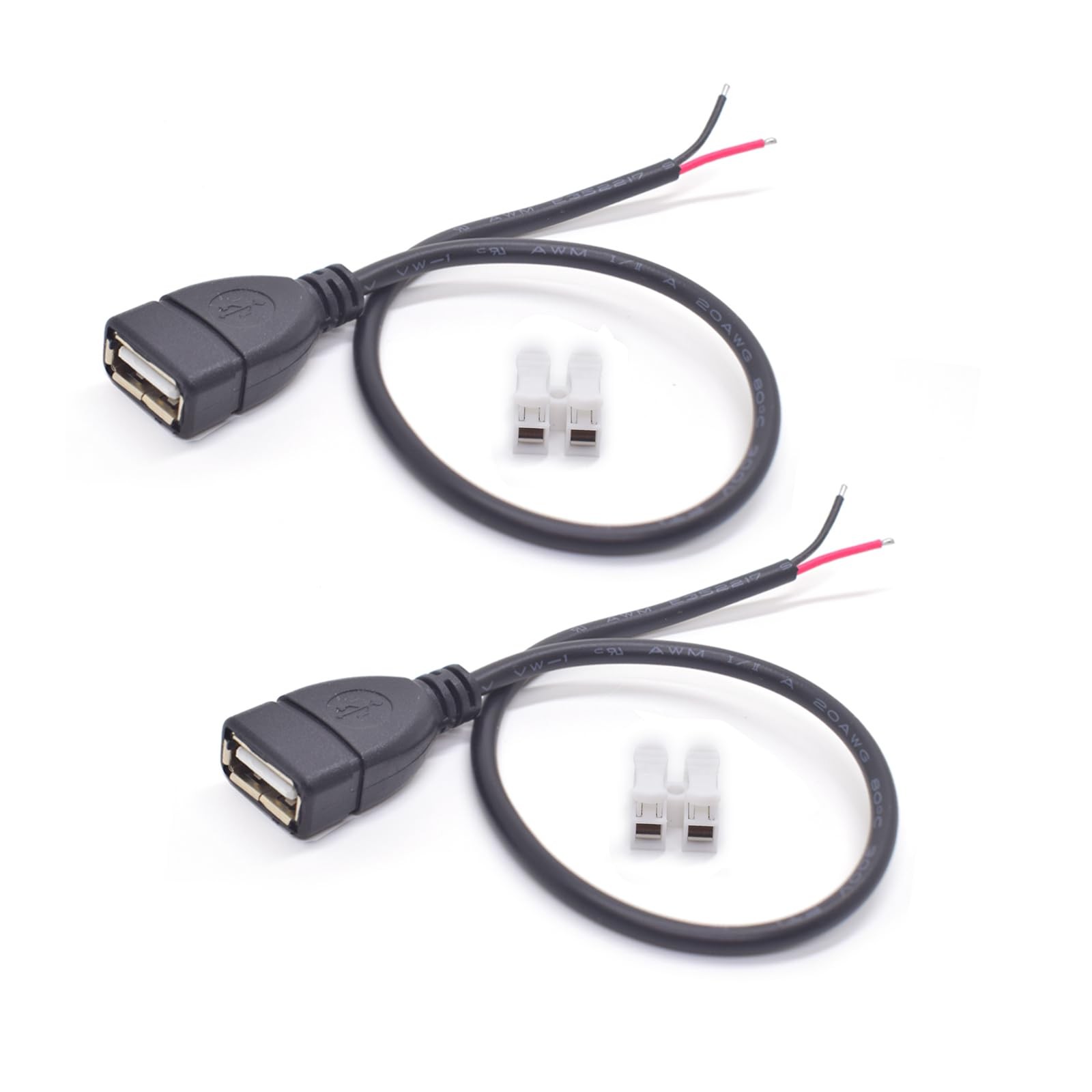 ELNONE 2PCS USB Female Pigtail 2 Wire,0.3M/1Ft 20AWG 0.3 meters, Black
