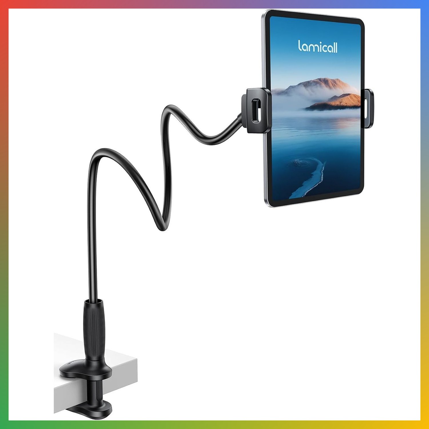 Gooseneck Tablet Holder Bed Desk Clamp Flexible Aluminum Arm Black 4.7-13in