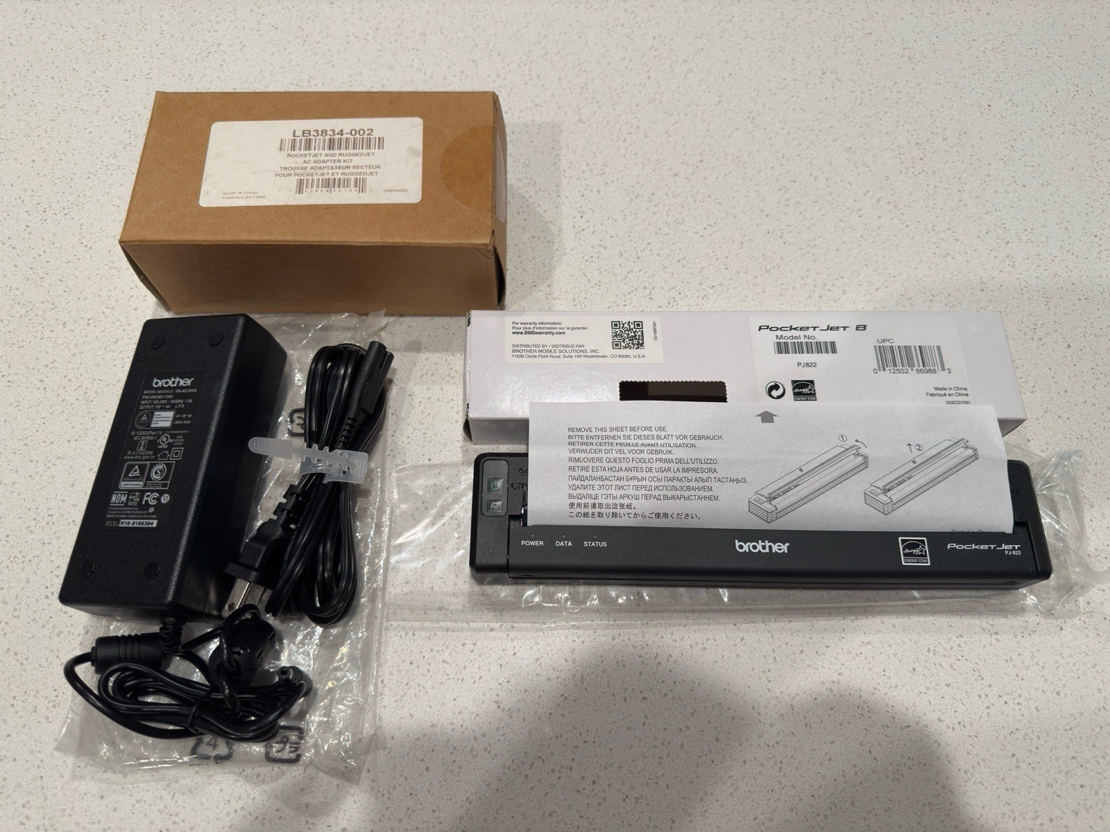 Brother PocketJet 8 Mobile Thermal Monochrome Printer - PJ822 + AC Adapter NEW
