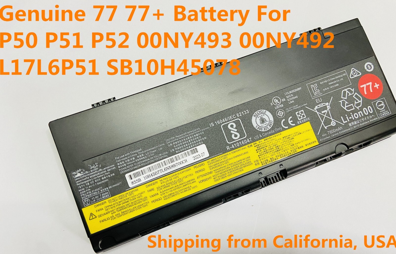 Genuine 00NY491 00NY492 SB10K97634 SB10K97635 SB10H45075 Battery Thinkpad P50