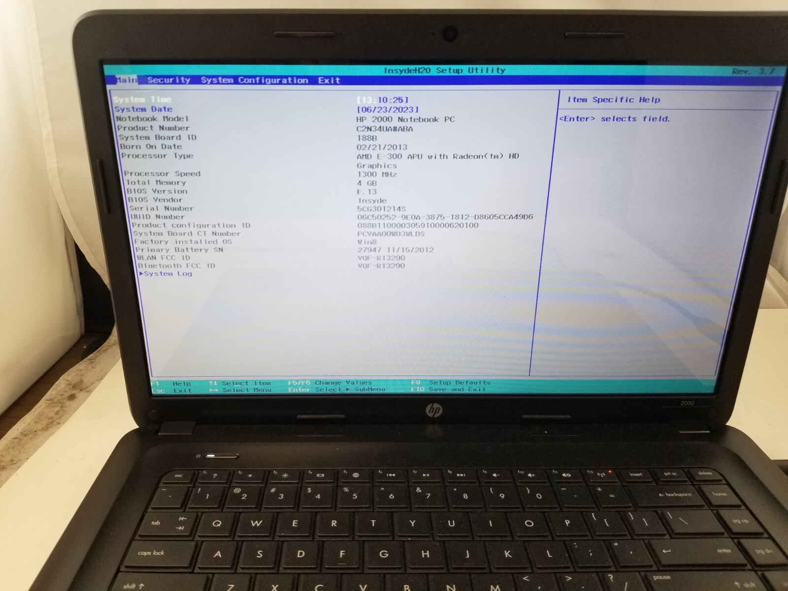 HP 2000-2b80DX Laptop AMD E-300 1.3GHz 4GB RAM NO HDD NO AC NO OS TESTED FS