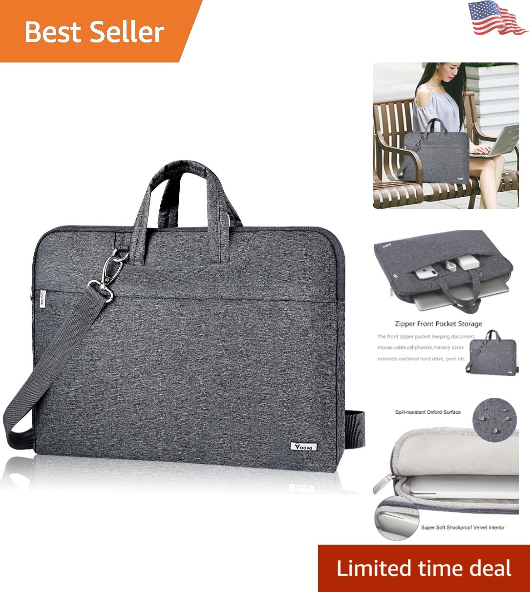 Durable Gray Laptop Sleeve 13-14 Inch with Adjustable Strap for Easy Carry