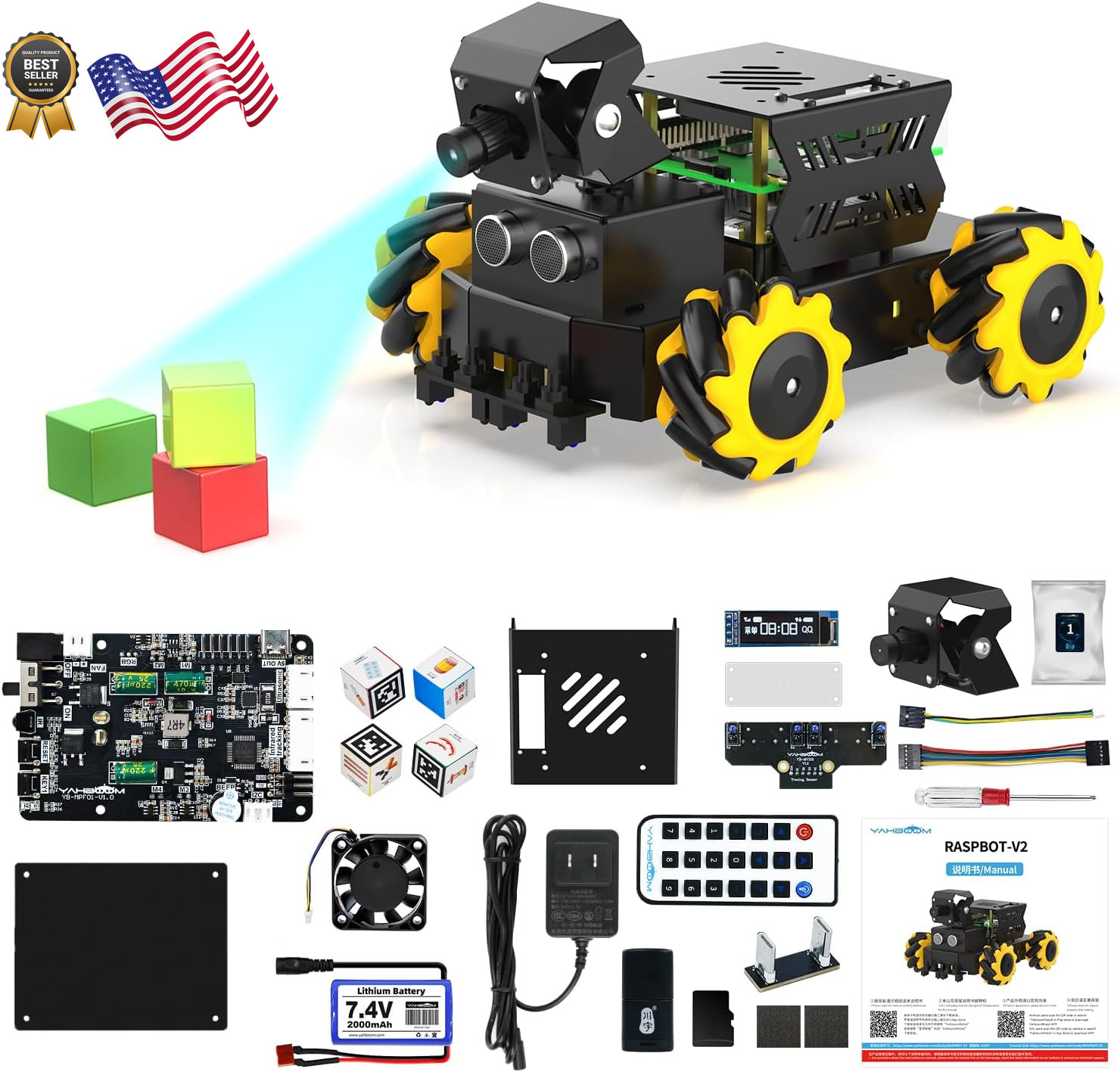 Raspberry Pi 5 AI Vision Robot with Large AI Model 360° Mecanum Wheels Support