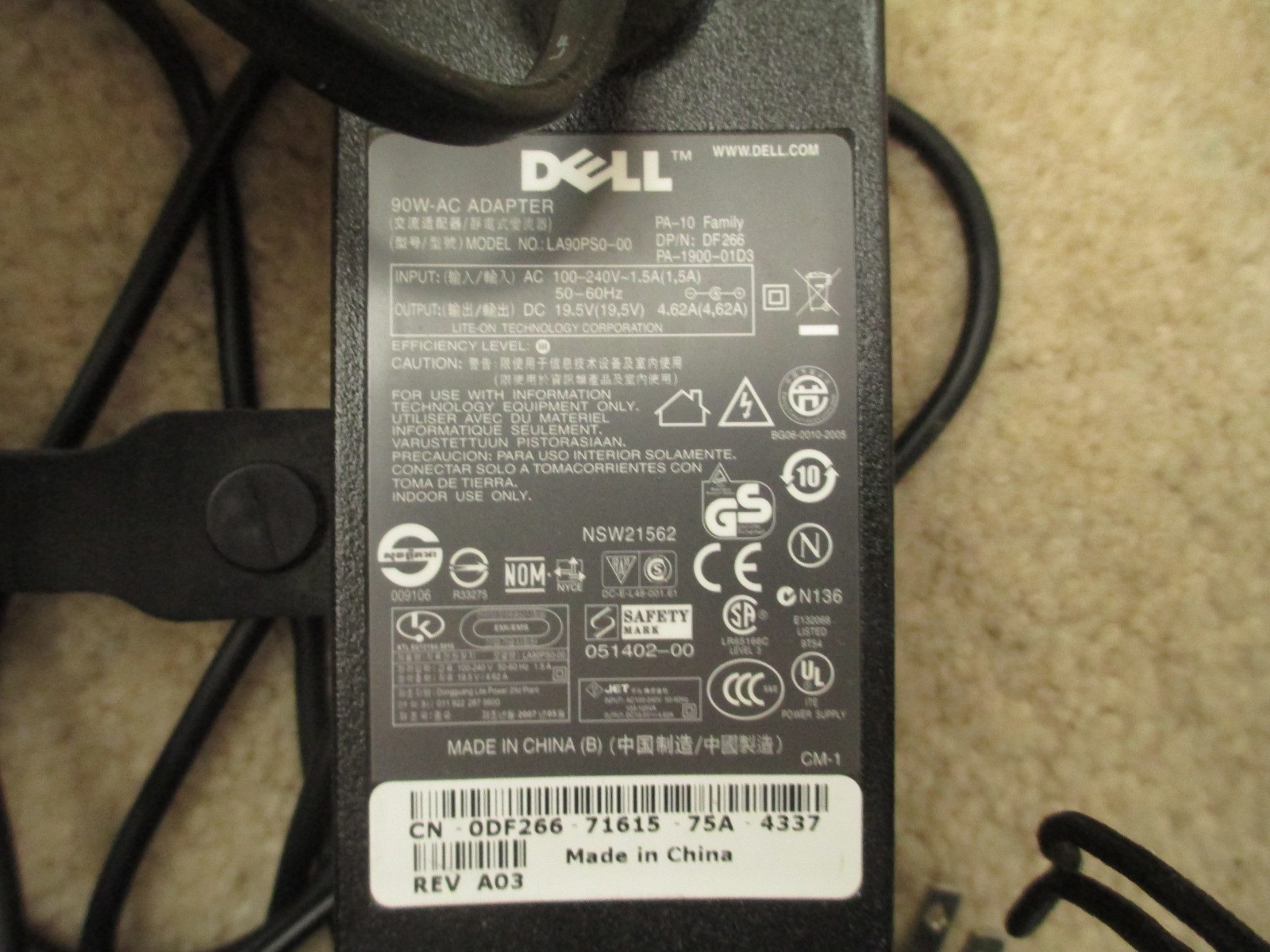 Dell 90W-AC Adapter, PA-1900-01D3 