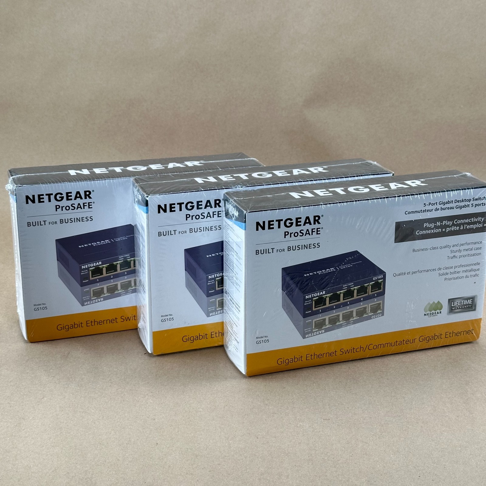 Lot of 3 NETGEAR ProSAFE GS105v5 5-Port Gigabit Unmanaged Switches New Sealed