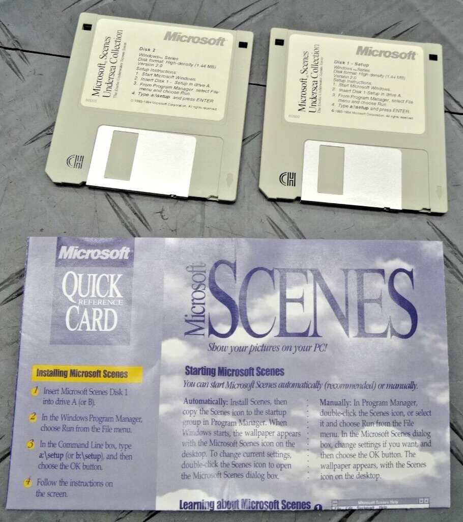 Microsoft Scenes Undersea Collection 1 & 2 Disk 3.5in Floppy + CD Key