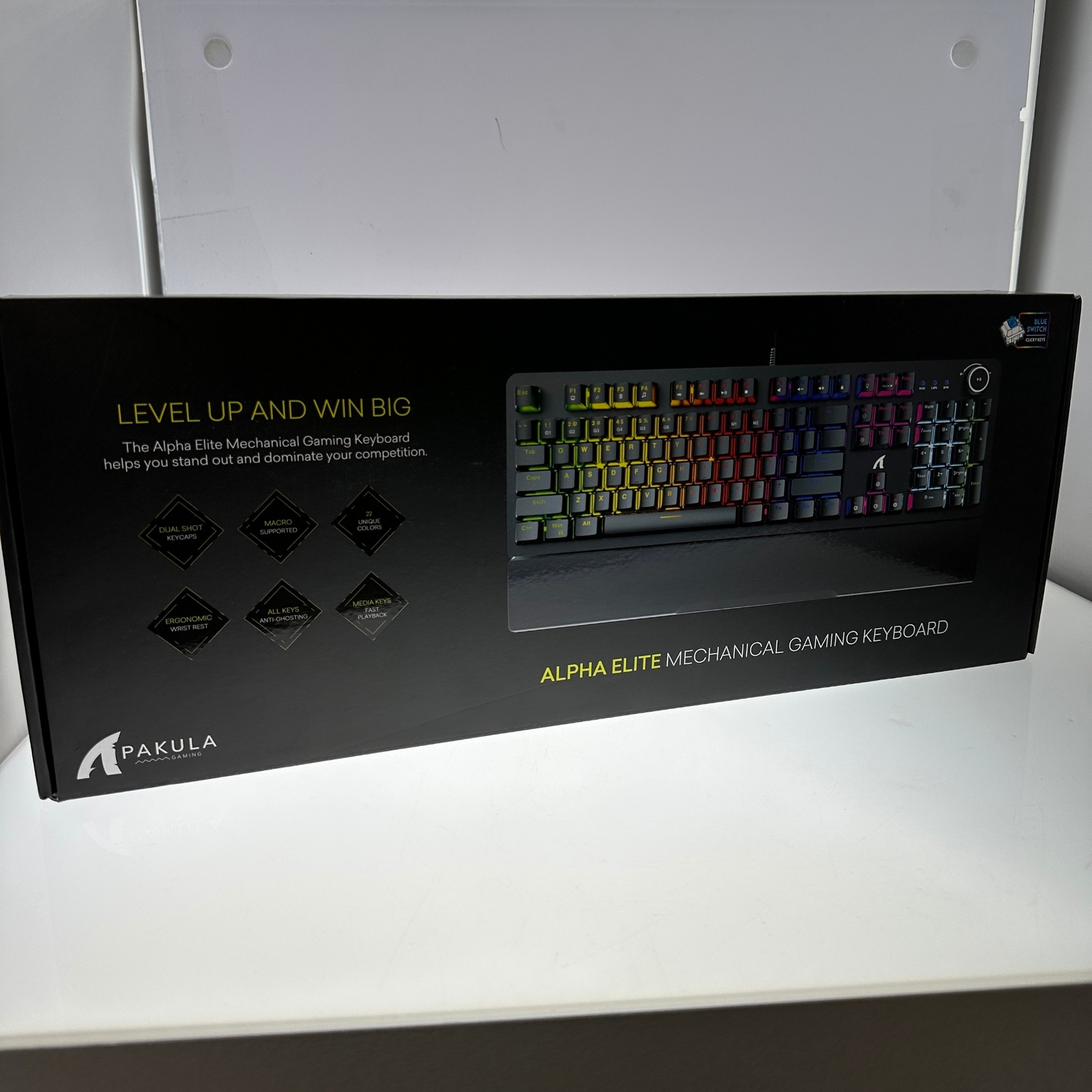 Alpha Elite Full Size Mechanical Gaming Keyboard: Wired Blue Clicky Switches 
