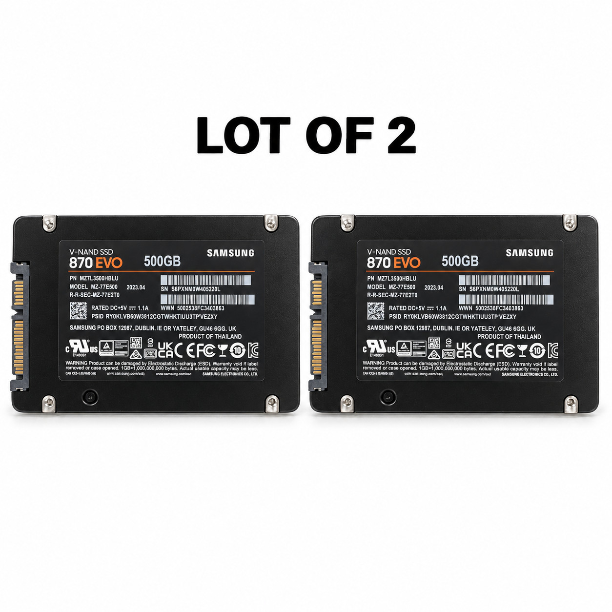 Lot of 2 Samsung 870 EVO 500GB 2.5" SATA SSD MZ7L3500HBLU 99% Health Excellent