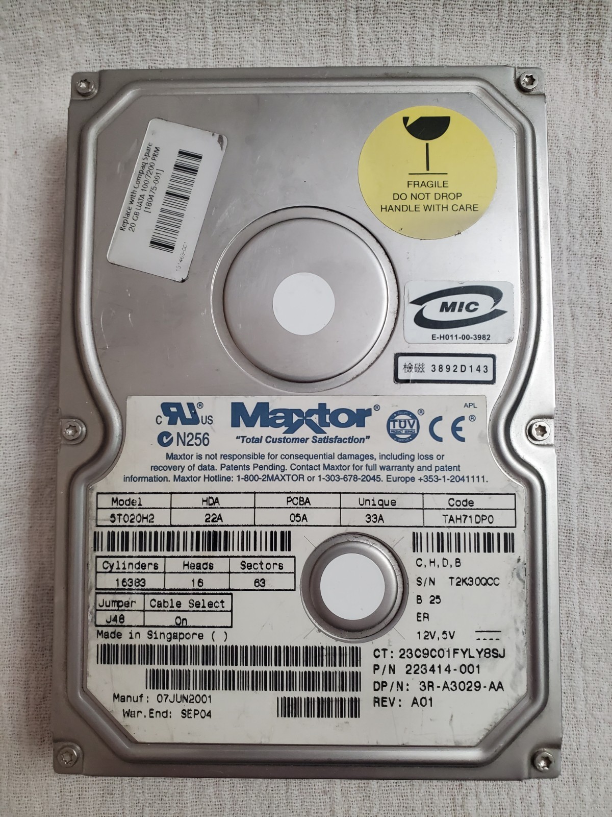 Maxtor 5T020H2 20GB IDE 3.5" HDD 7200RPM 2MB Cache DiamondMax Pus 60