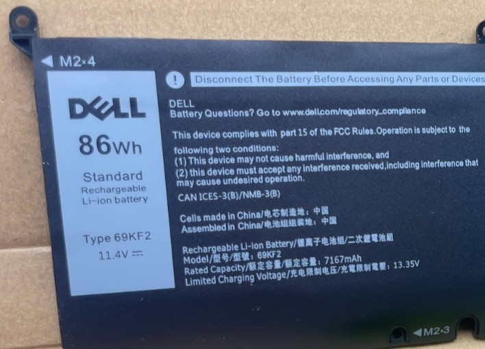 OEM 69KF2 Battery 86Wh 11.4V For Dell XPS 15 9500 Precision 5550 M59JH M15 M17
