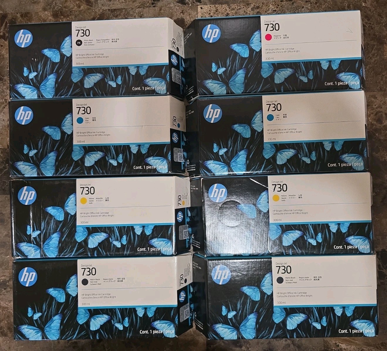 HP 730 Ink Cartridges - 8 - 300ml - PB, MB, M, Y, C - 2027 /2028 Date