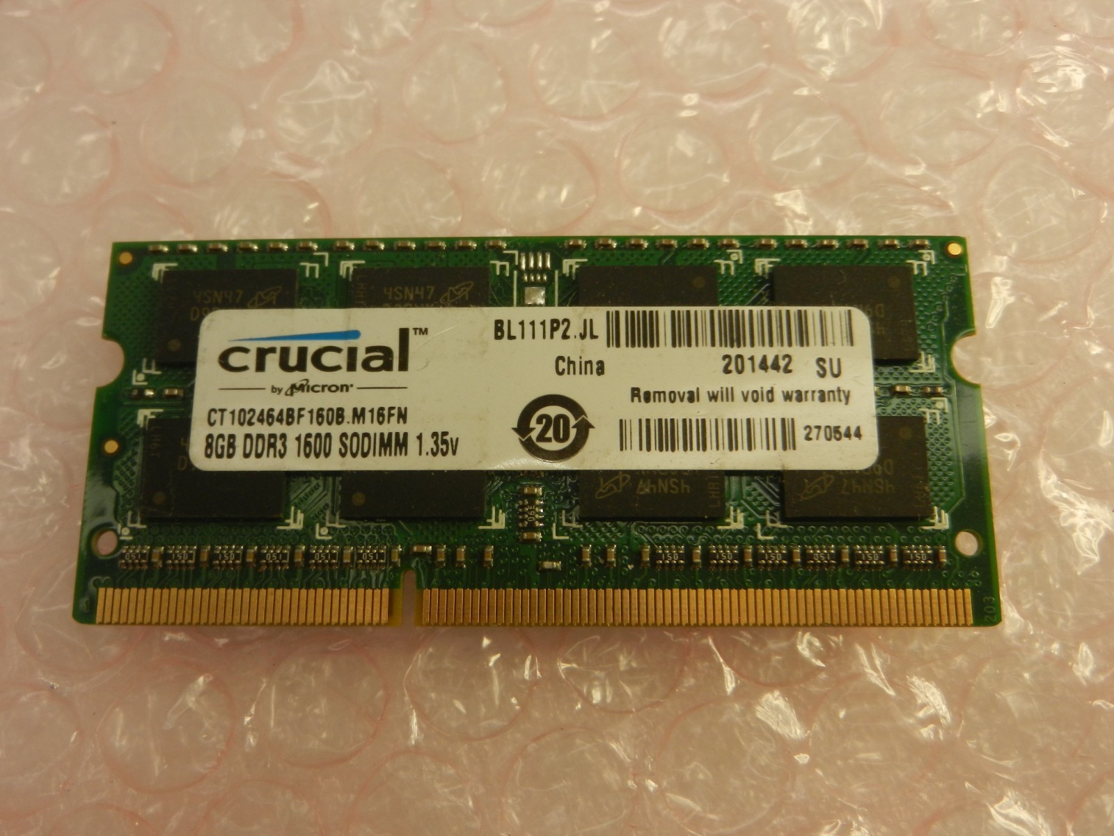 Crucial 8GB x1 DDR3-1600 CT102464BF160B.M16FN SODIMM 204pin 1.35V Laptop Memory