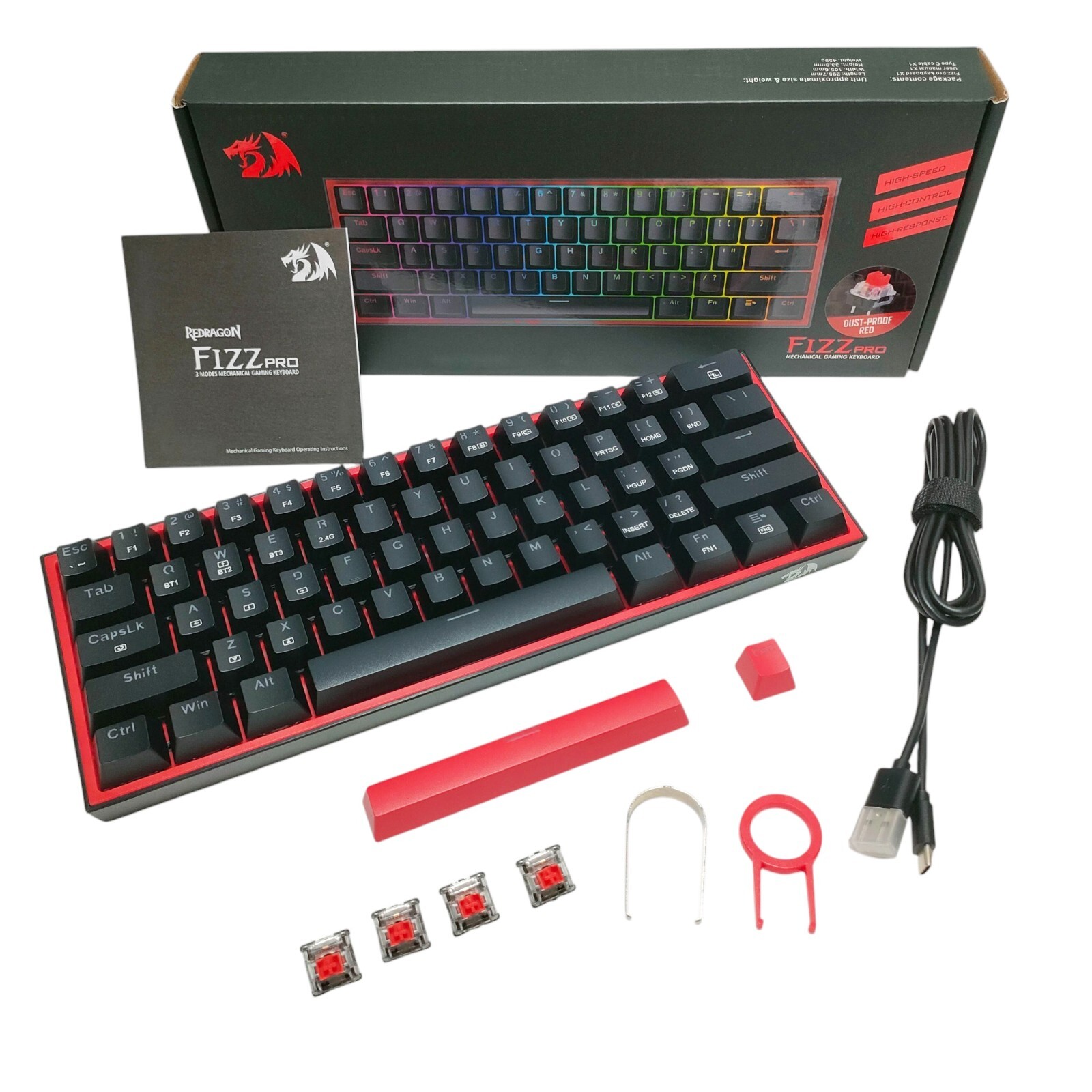 Redragon Fizz Pro K616 Mechanical RGB Gaming Keyboard Bluetooth/2.4Ghz/Wired