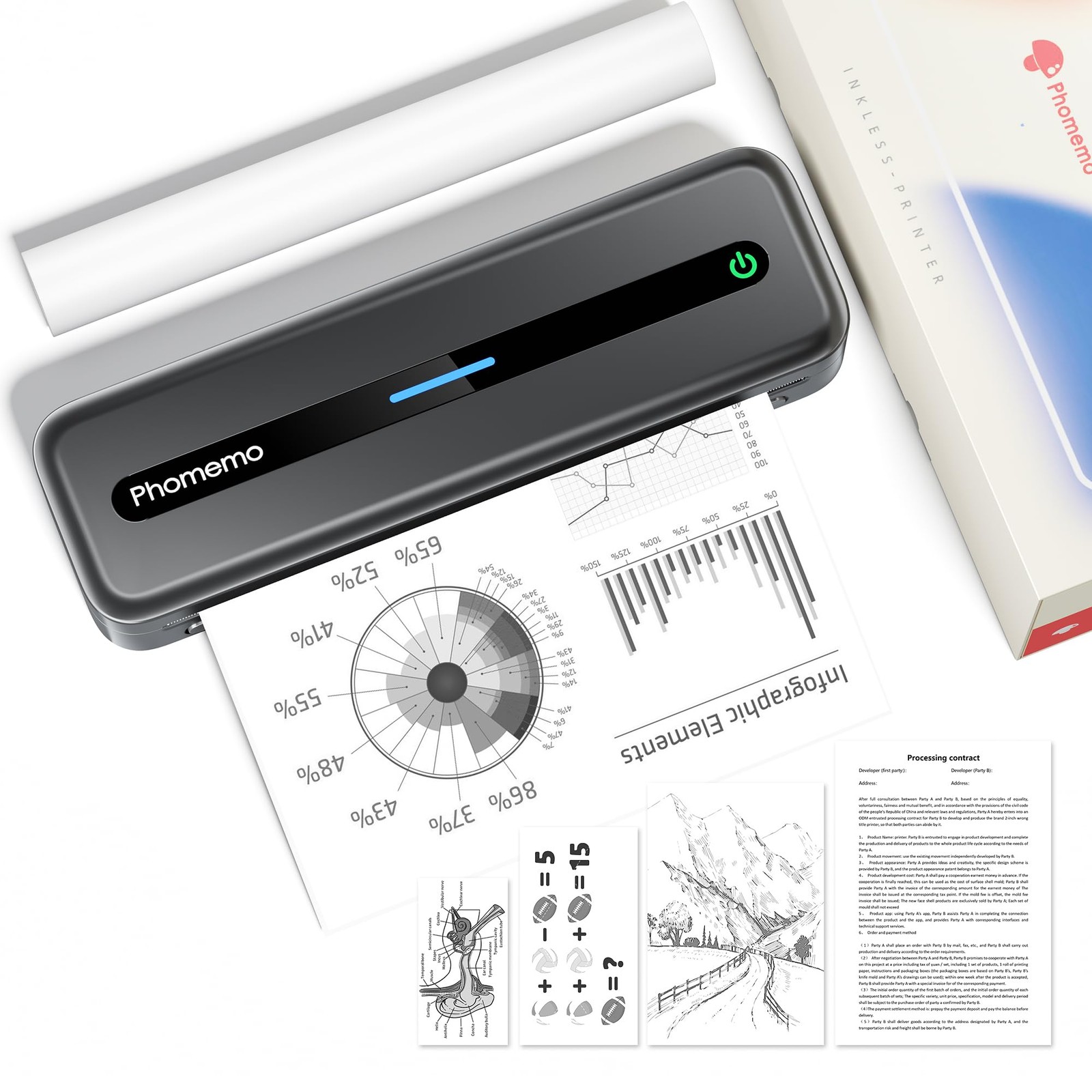 M832 Portbale Bluetooth Thermal Printers Wireless for Travel
