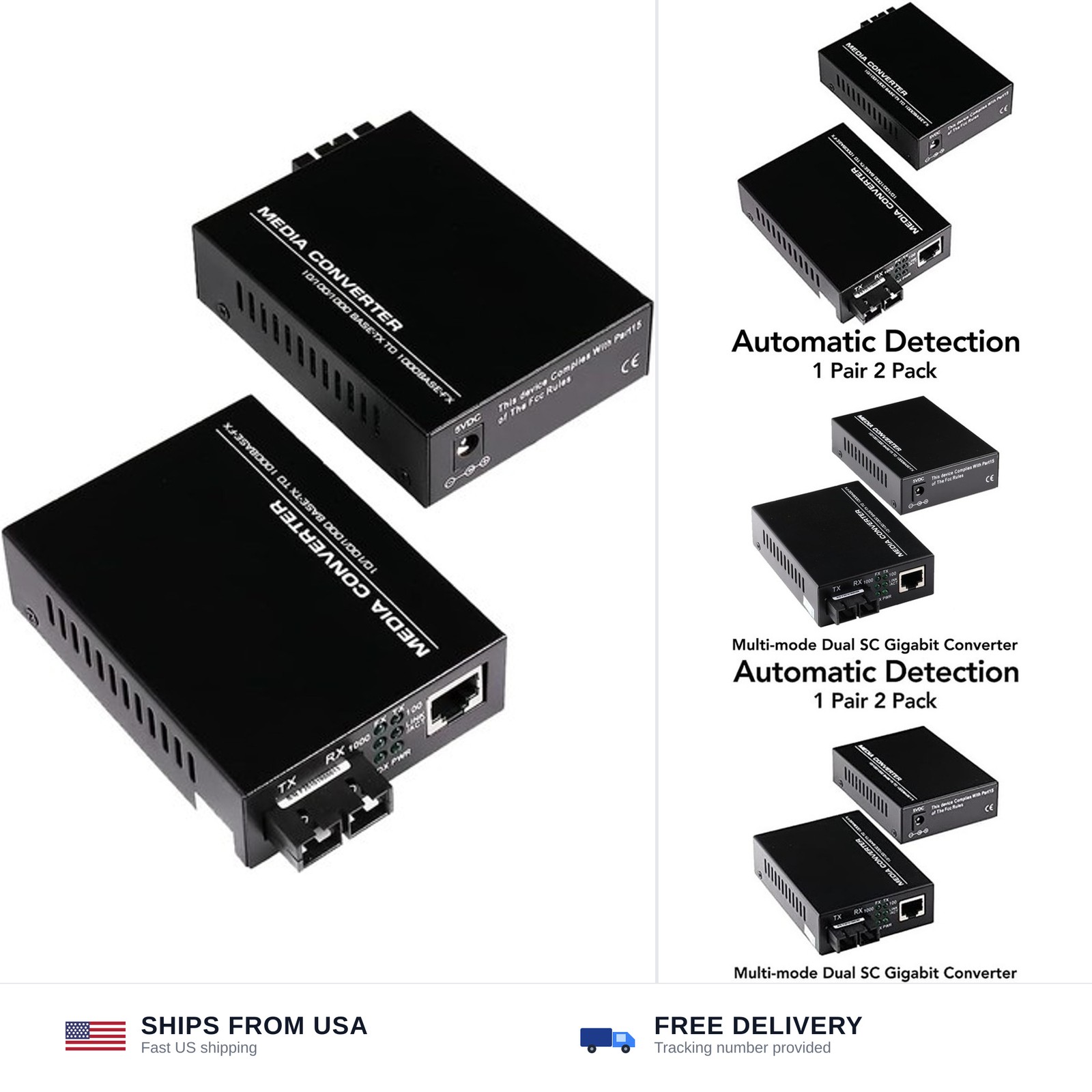 A Pair 2 Pack Multi-Mode Dual SC Fiber Gigabit Fast Ethernet Media Converter,...