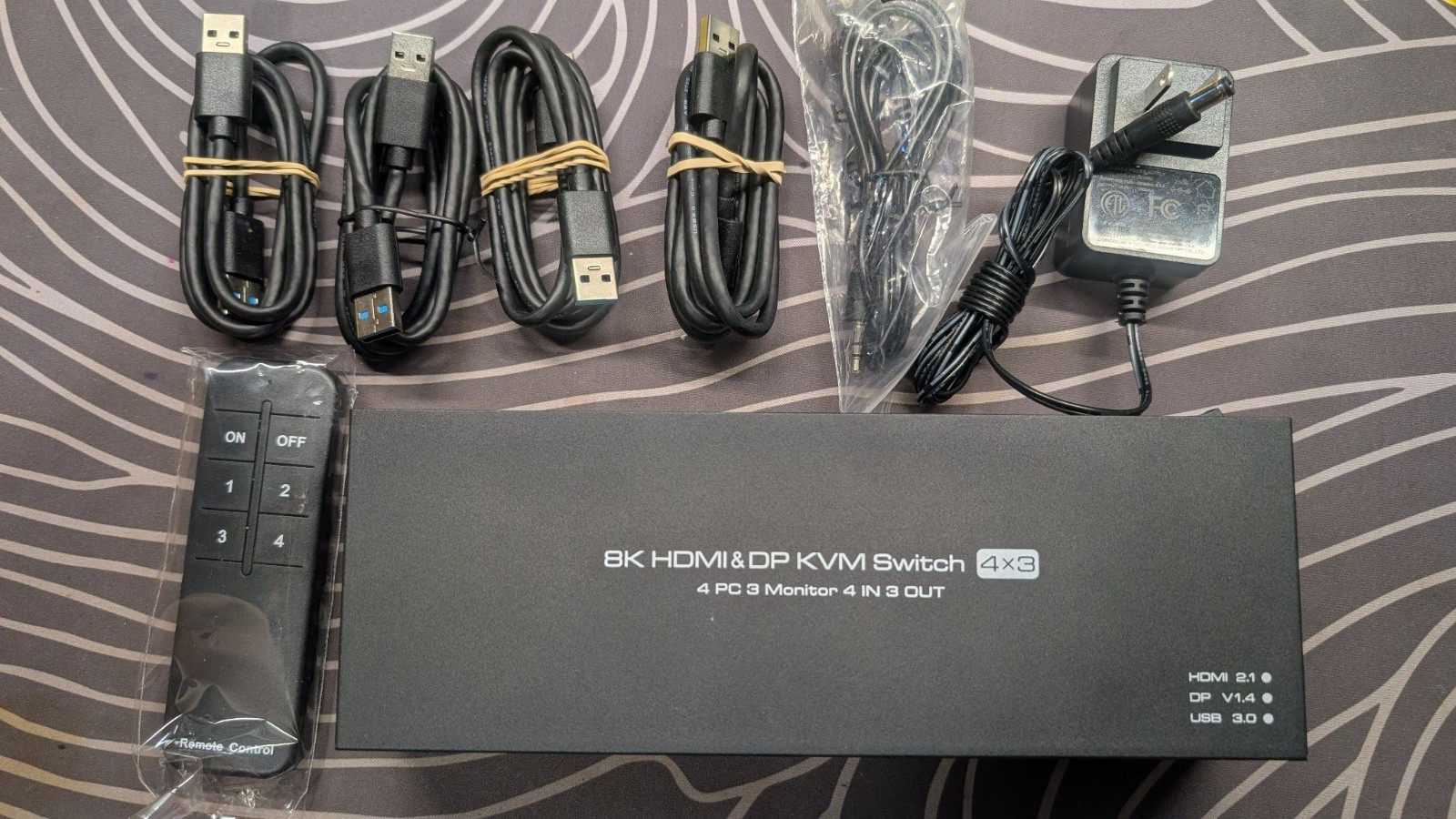 8K HDMI DP KVM Switch 4x3 Triple Monitor 4 Computers 3 Displays USB 3.0