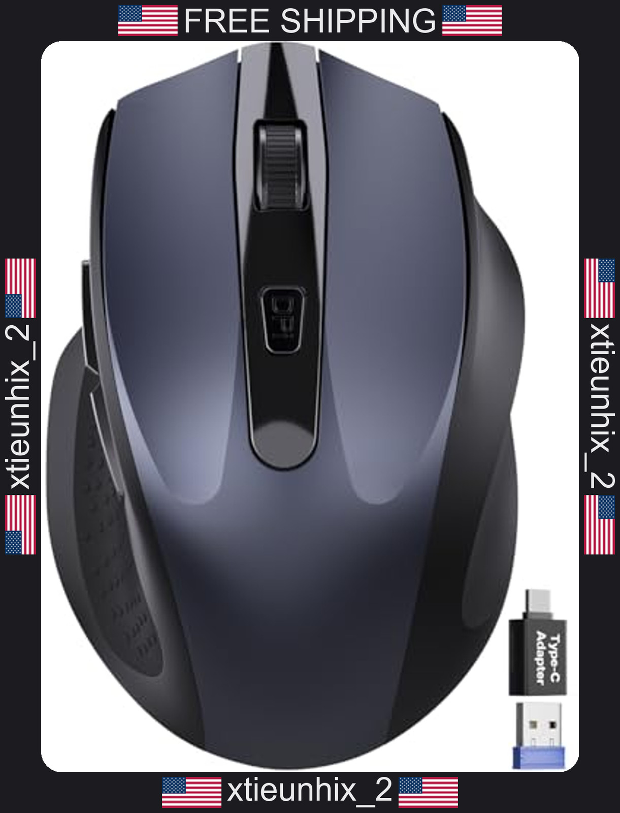 Wireless Ergonomic Mouse for Laptop, Compact Quiet Cordless, USB-C & USB-A