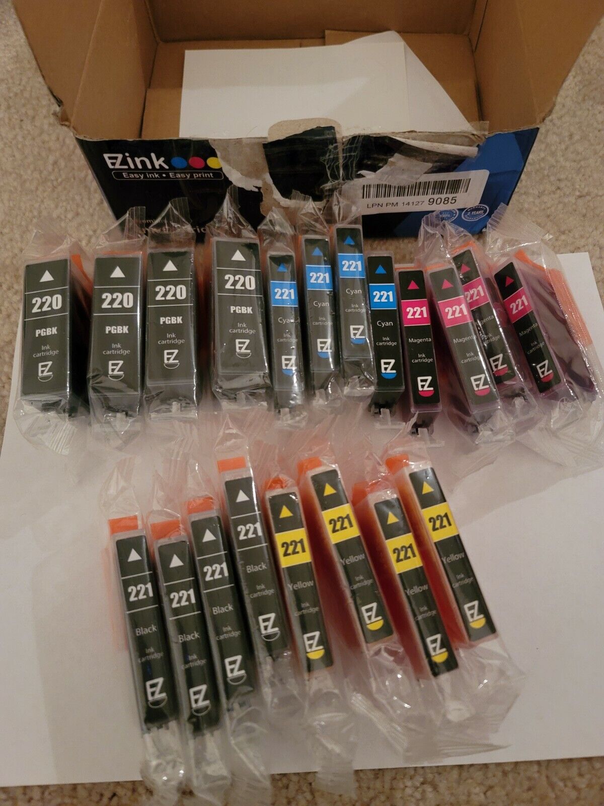 EZ Ink 220/221 Ink Cartridges 20 Pack pgbk black cyan yellow magenta