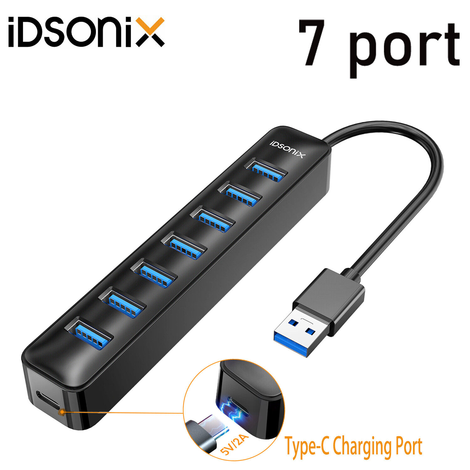 iDsonix 7-Port USB 3.0 Hub 5Gbps Portable Adapter for PC Laptop Notebook Desktop