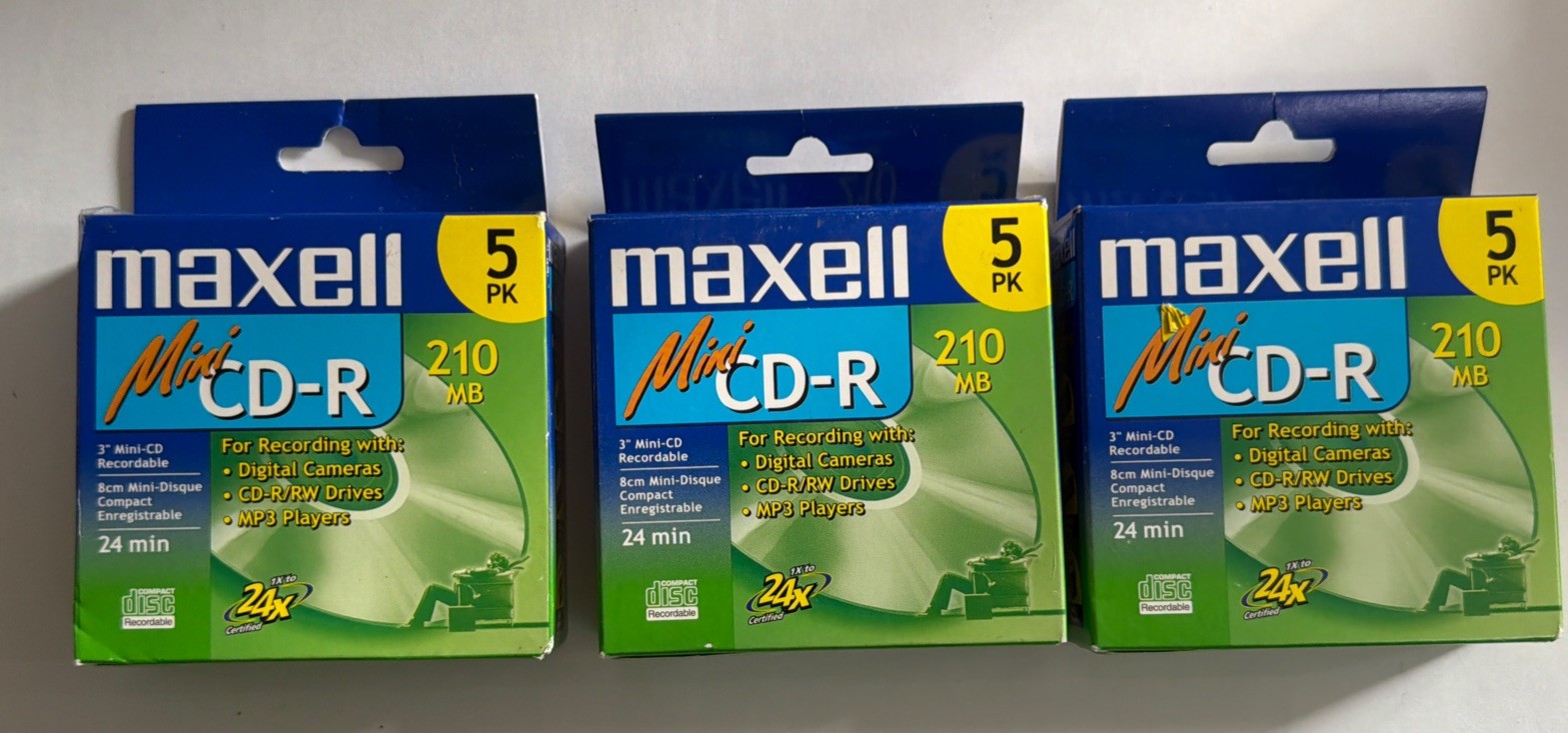 3 X 5 Pack Maxell Mini CD-R 210 MB 24 Min NEW, 15 Total Mini CD-R