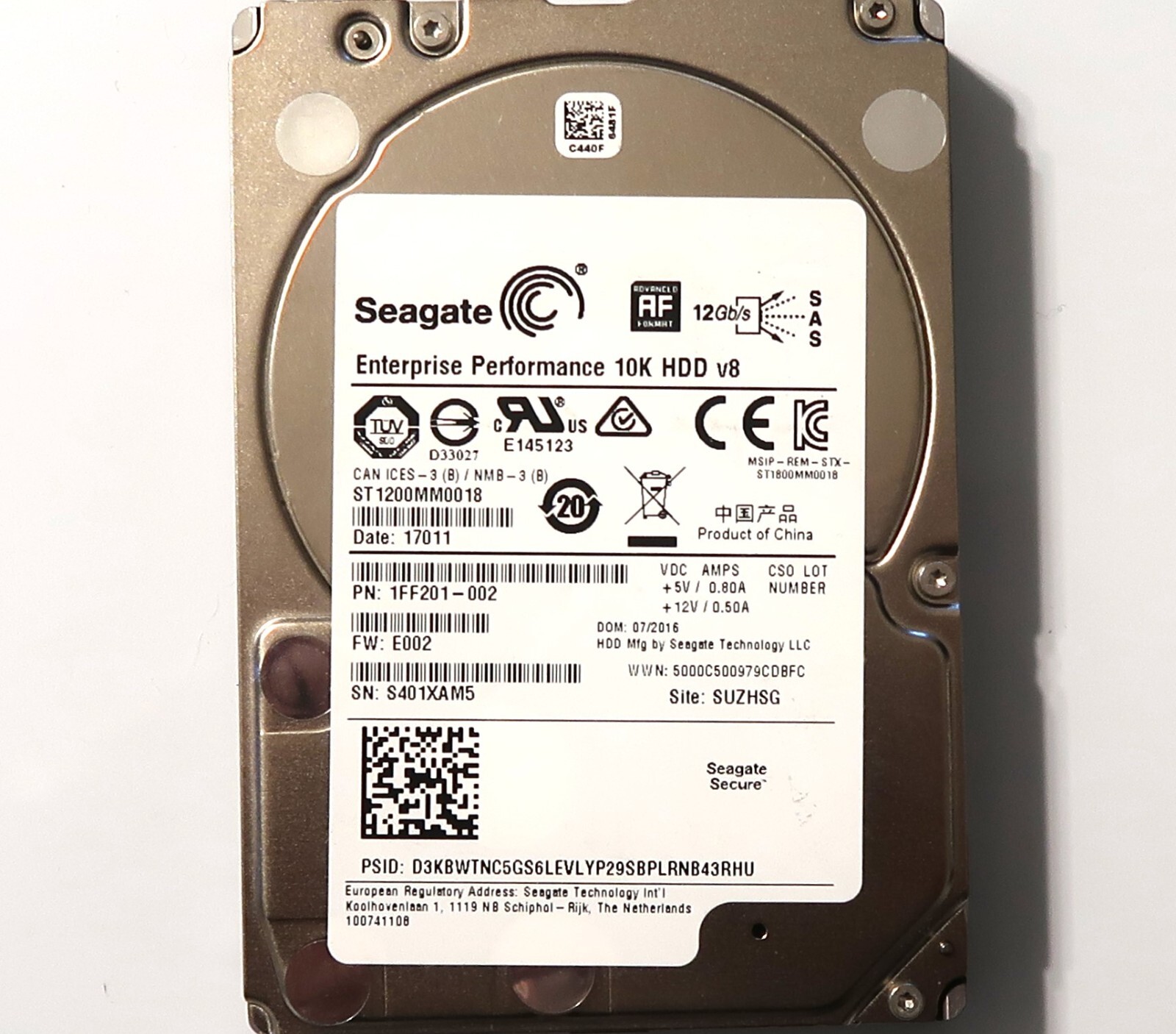 Seagate ST1200MM0018 1FF201-002 12Gb/s 128MB 512e 10K 1.2TB 2.5" SAS Server HDD