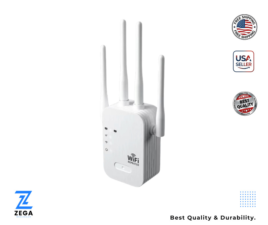 WiFi Extender 4-Antenna Strong Signal, 1200Mbps Dual Band (5GHz/2.4GHz) Booster