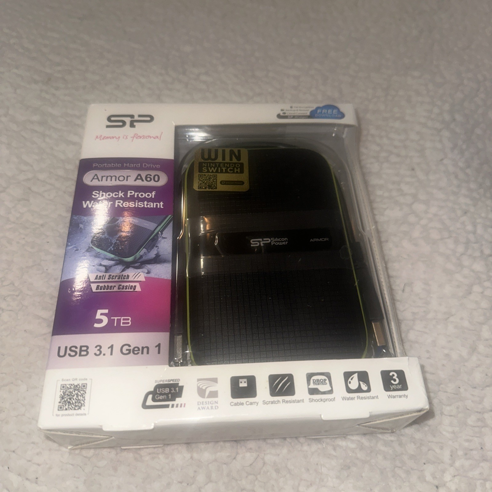 Silicon Power Armor A60 5TB,External,2.5" (SP050TBPHDA60S3K) Hard Drive NEW