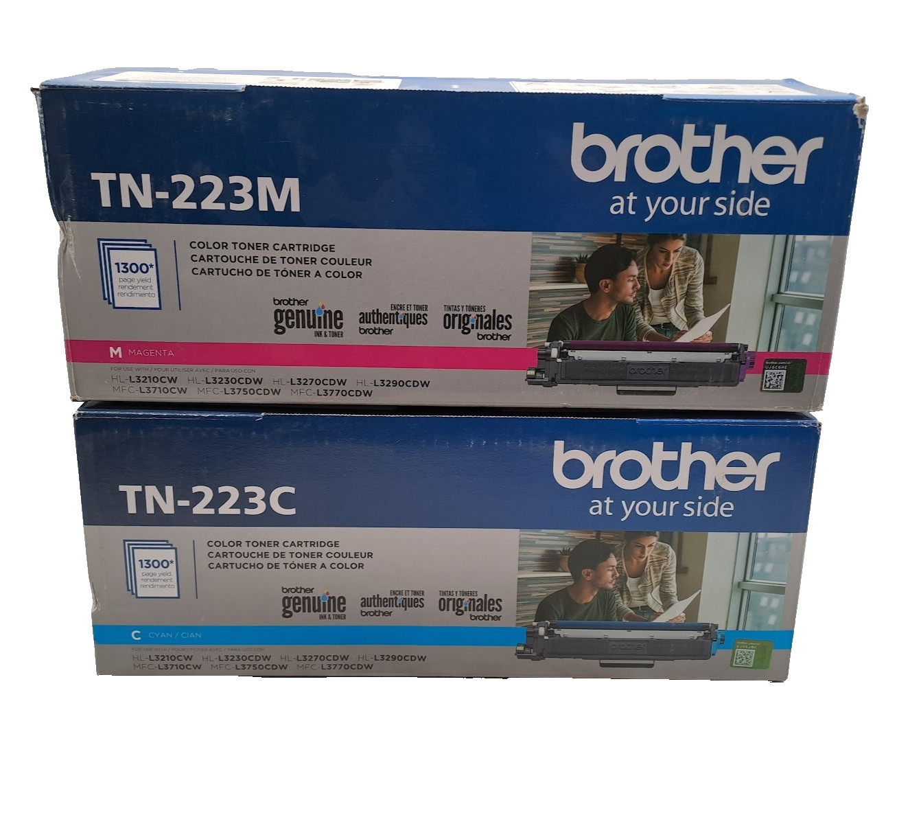 Lot of 2 Brother TN-223 Toner Cartridge Cyan Magenta