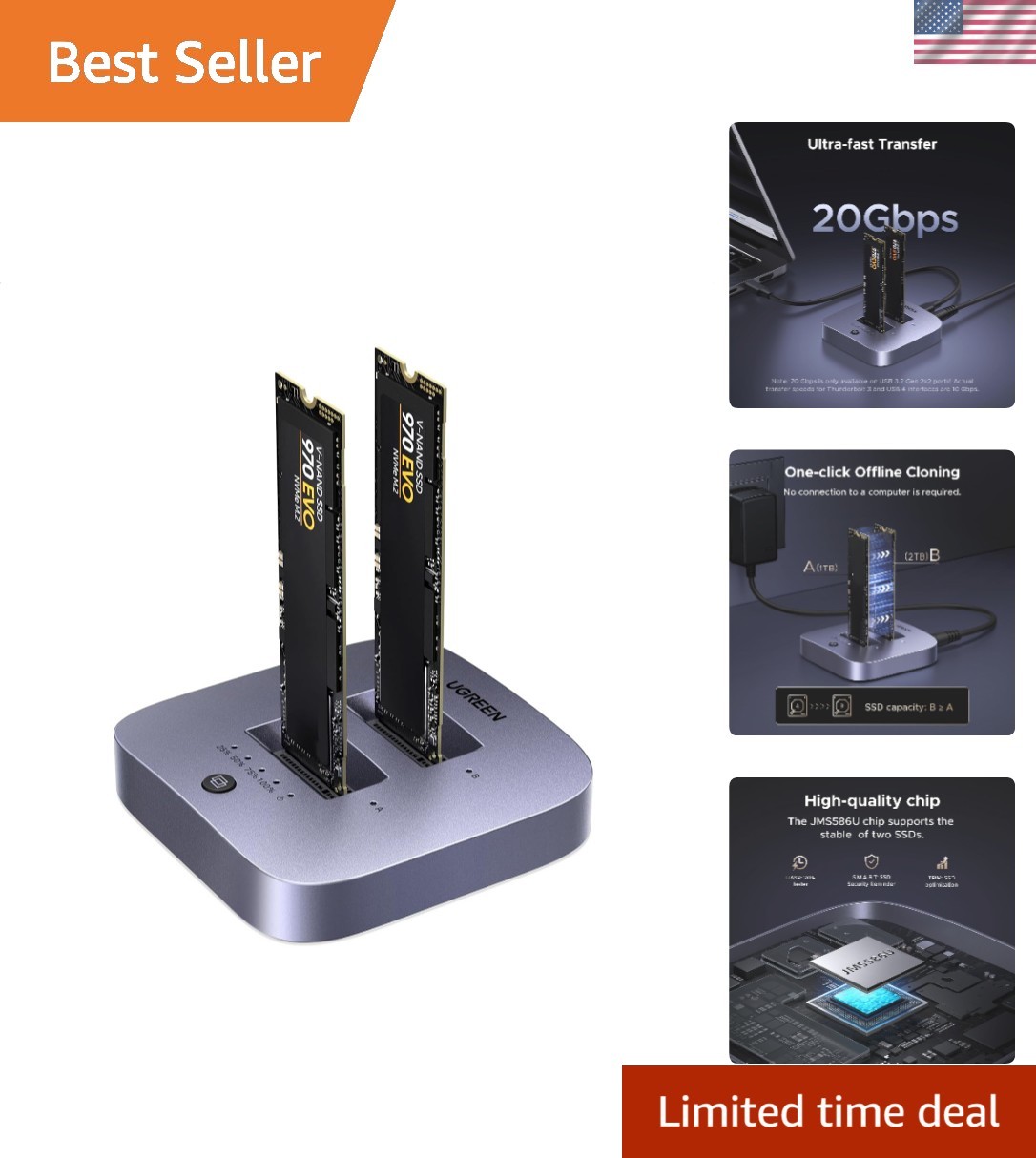 20Gbps Cloner, M.2 Duplicator Dual Bay NVMe Enclosure for Mac mini